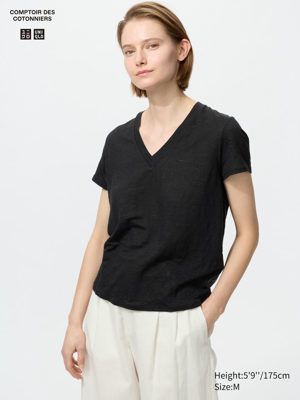 Linen V Neck T - YELLOW