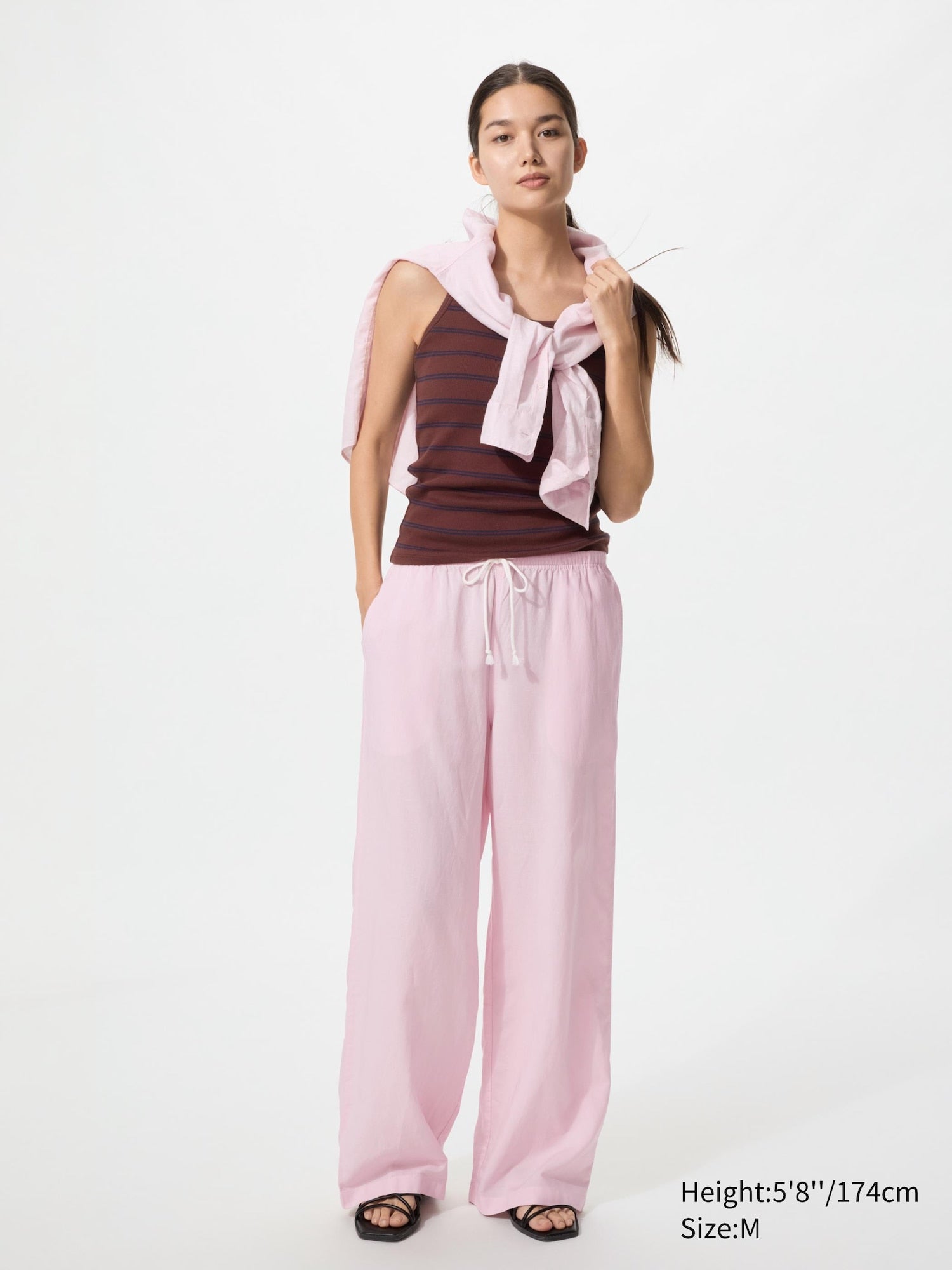 Linen Blend Easy Pants (Longer Length) - PINK