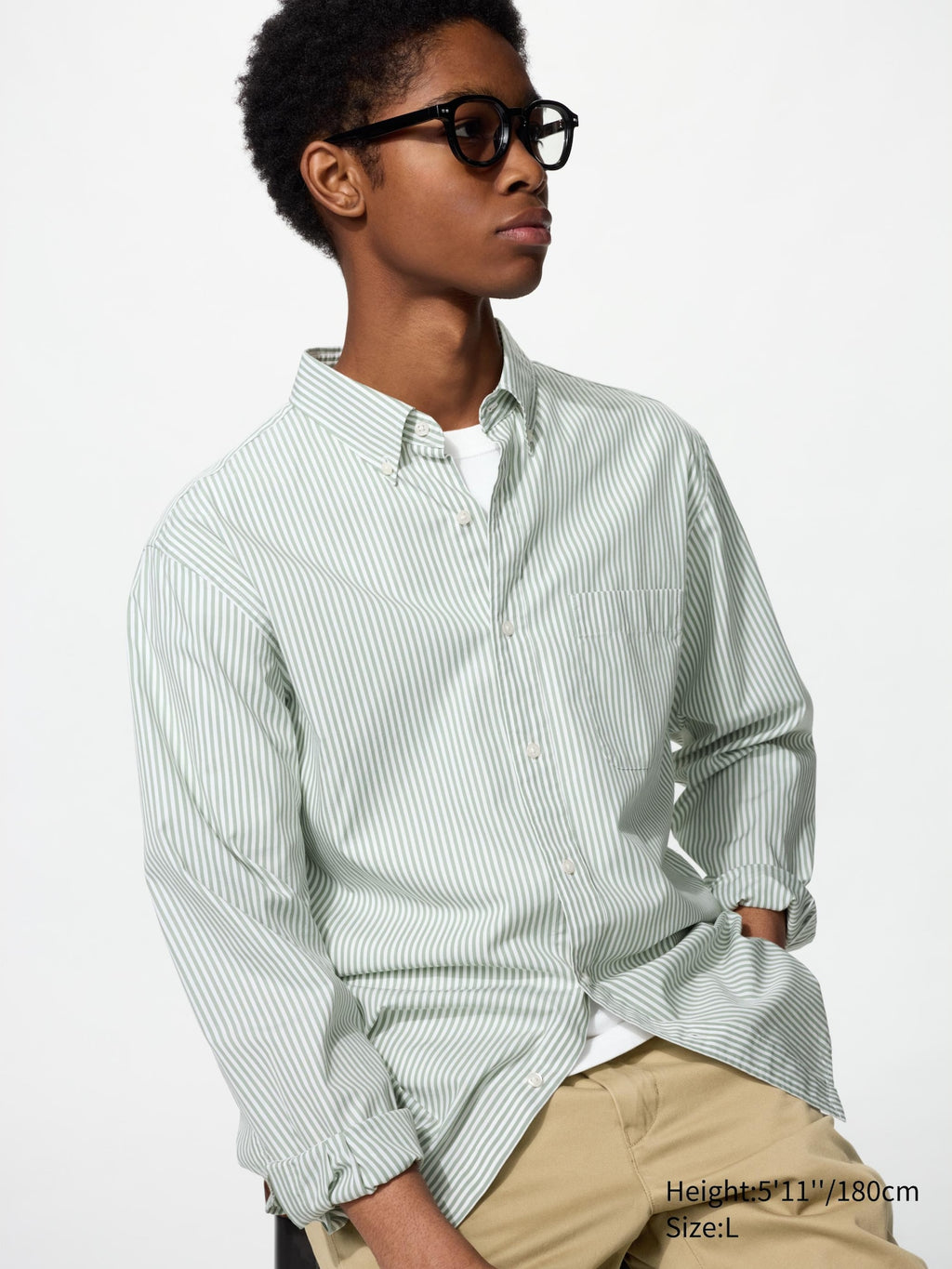 Broadcloth Shirt Long Sleeve Striped - GREEN