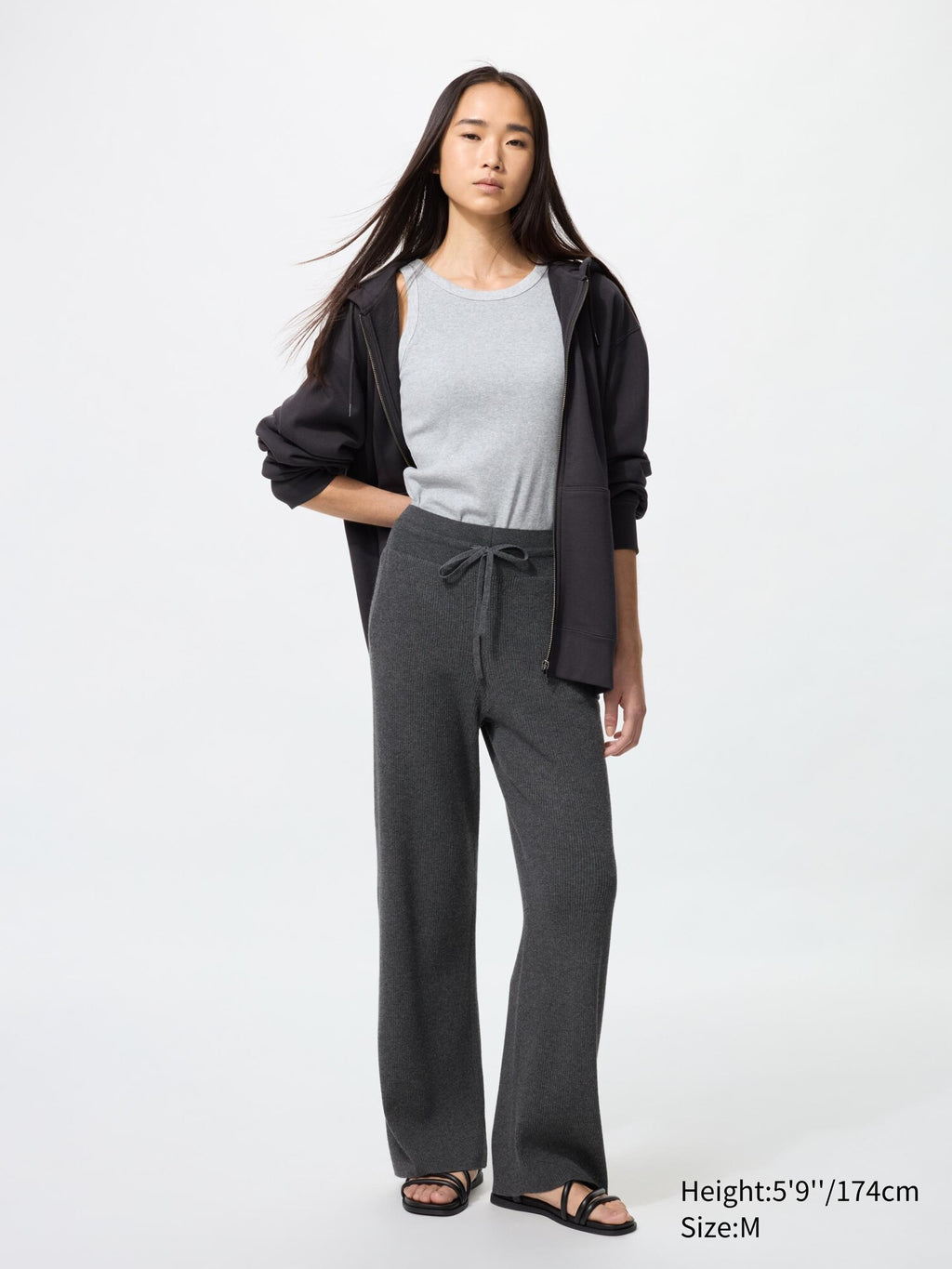 Washable Knit Ribbed Pants (Co-ord) (Longer Length) - GRAY