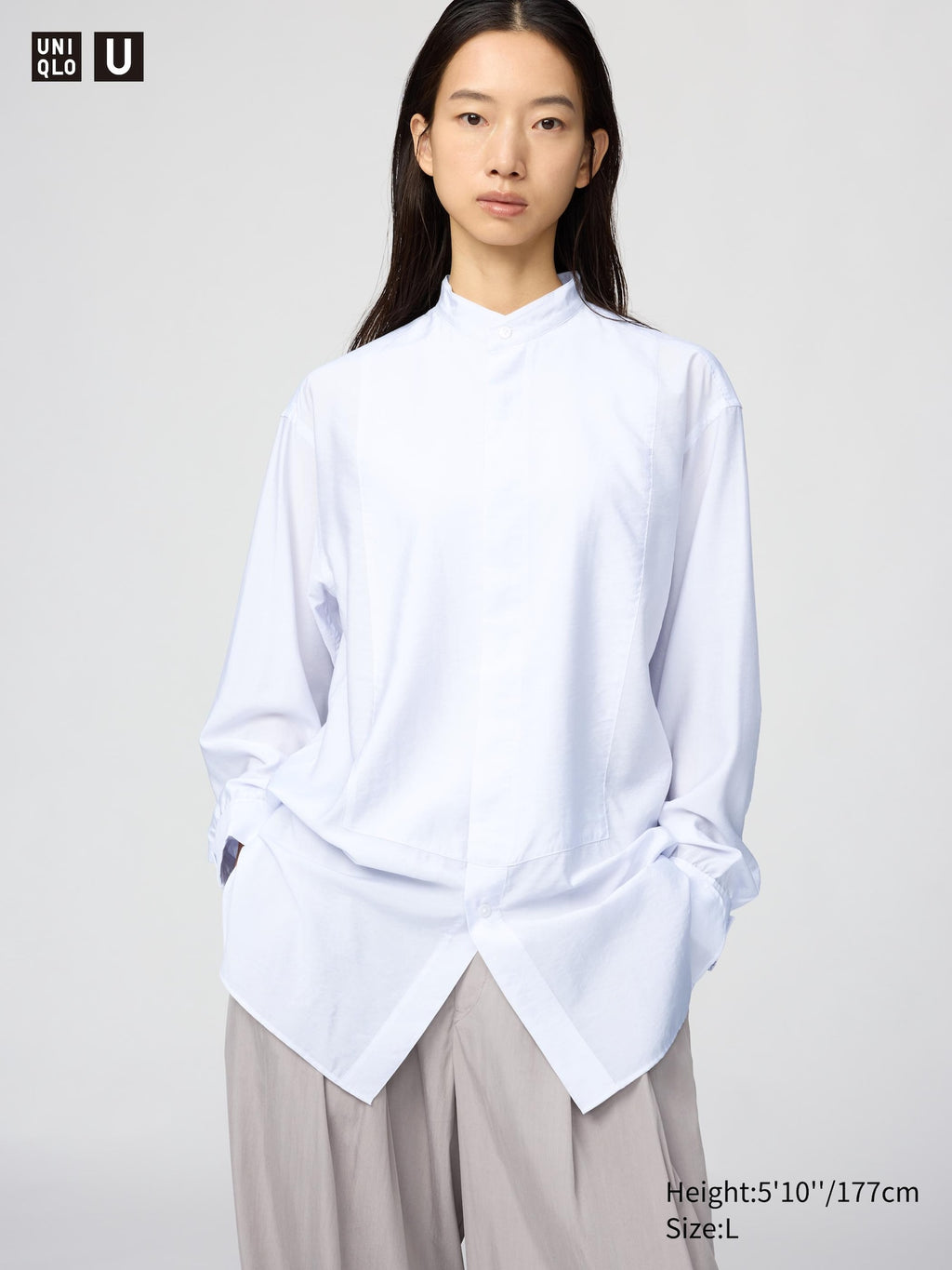 Stand Collar Shirt Long Sleeve - BLUE