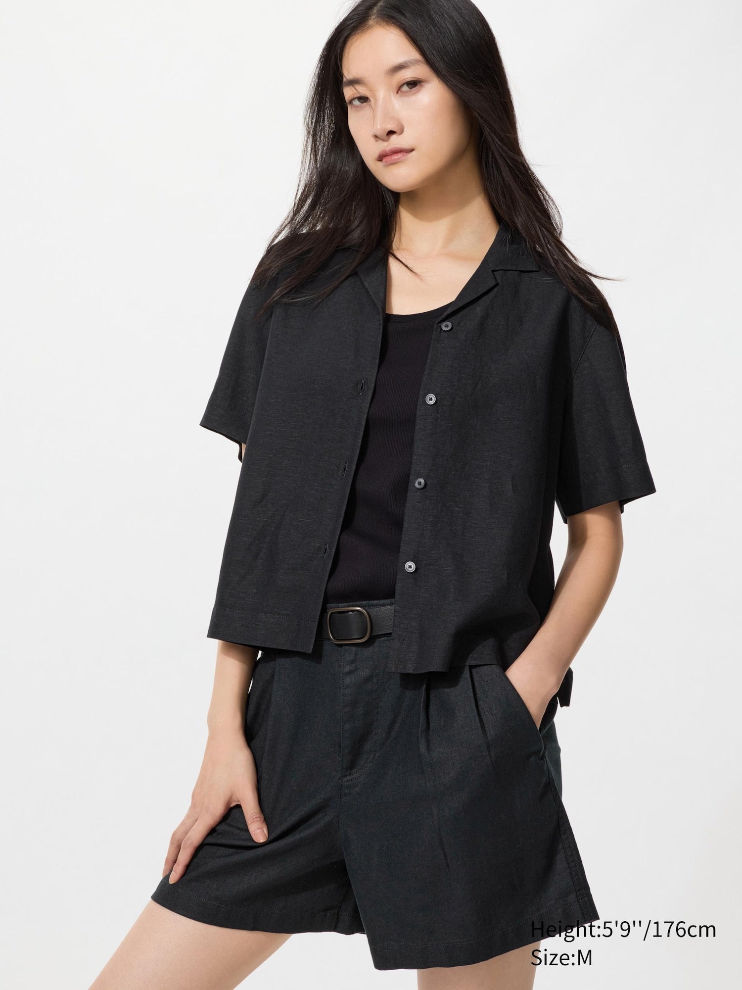 Linen Blend Open Collar Shirt Short Sleeve - OFF WHITE