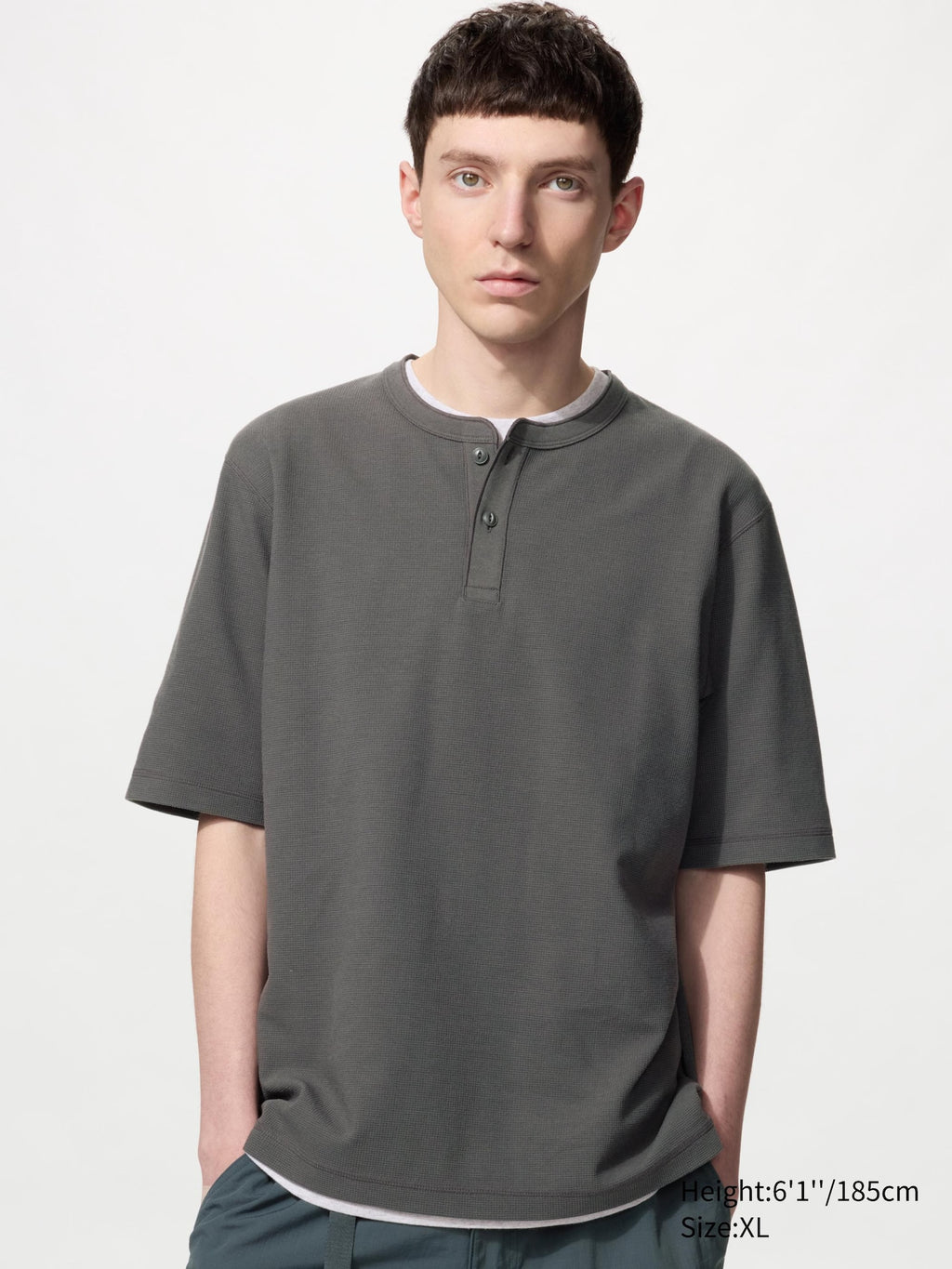 Dry Waffle Henley Neck T-Shirt - WHITE