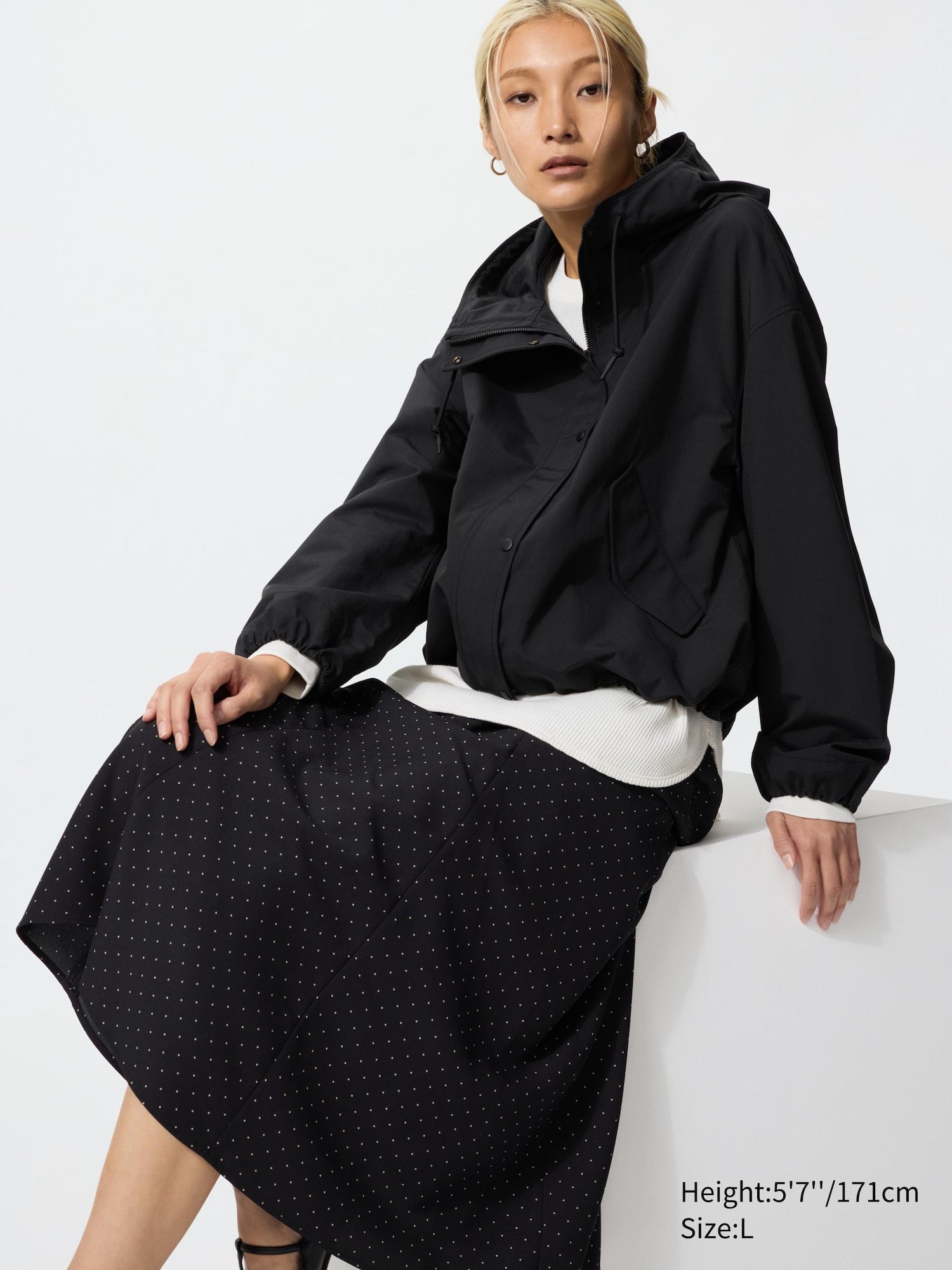 Cotton Blend Short Parka - BLACK