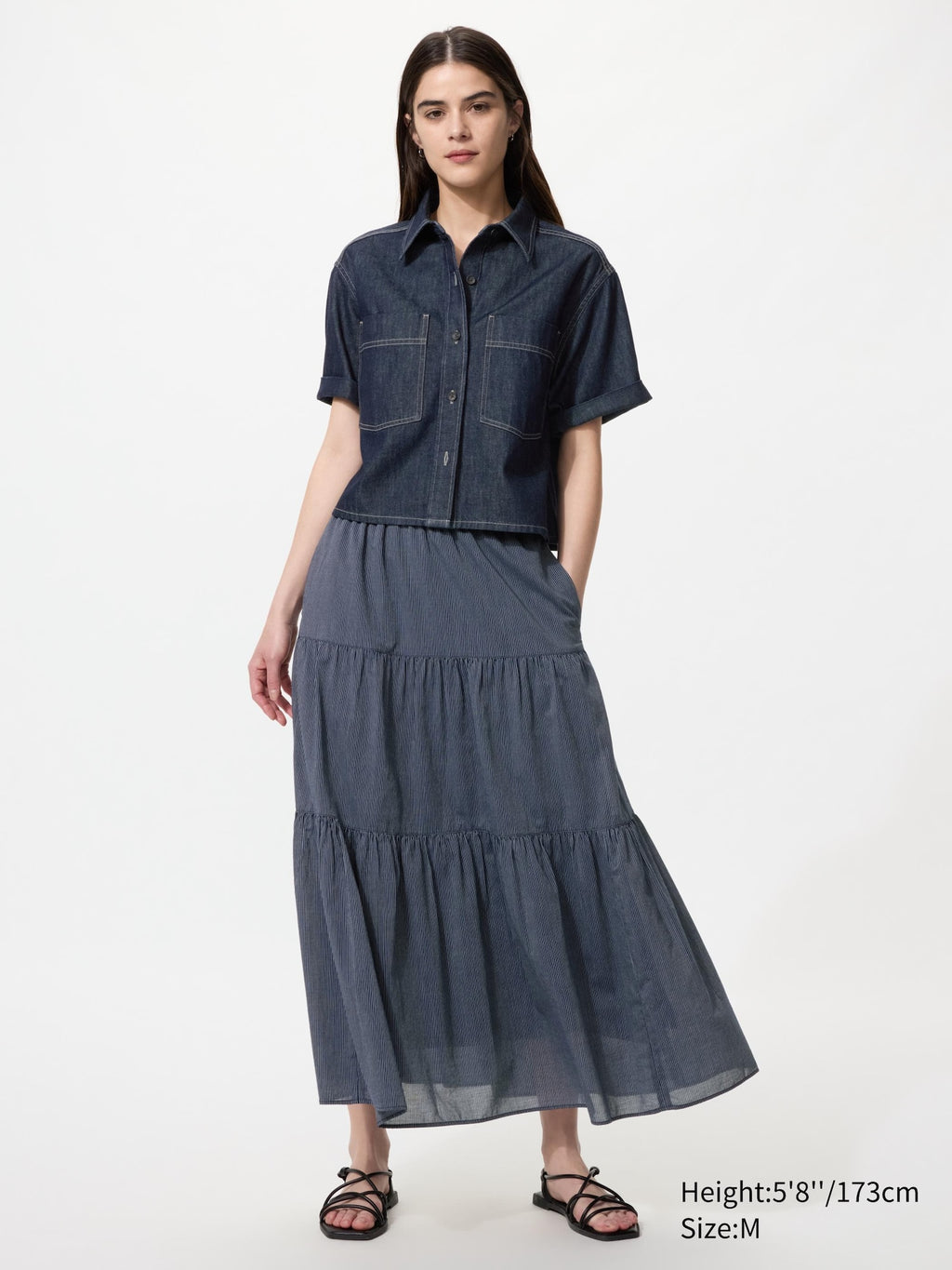 Tiered Maxi Skirt Stripe - BLUE