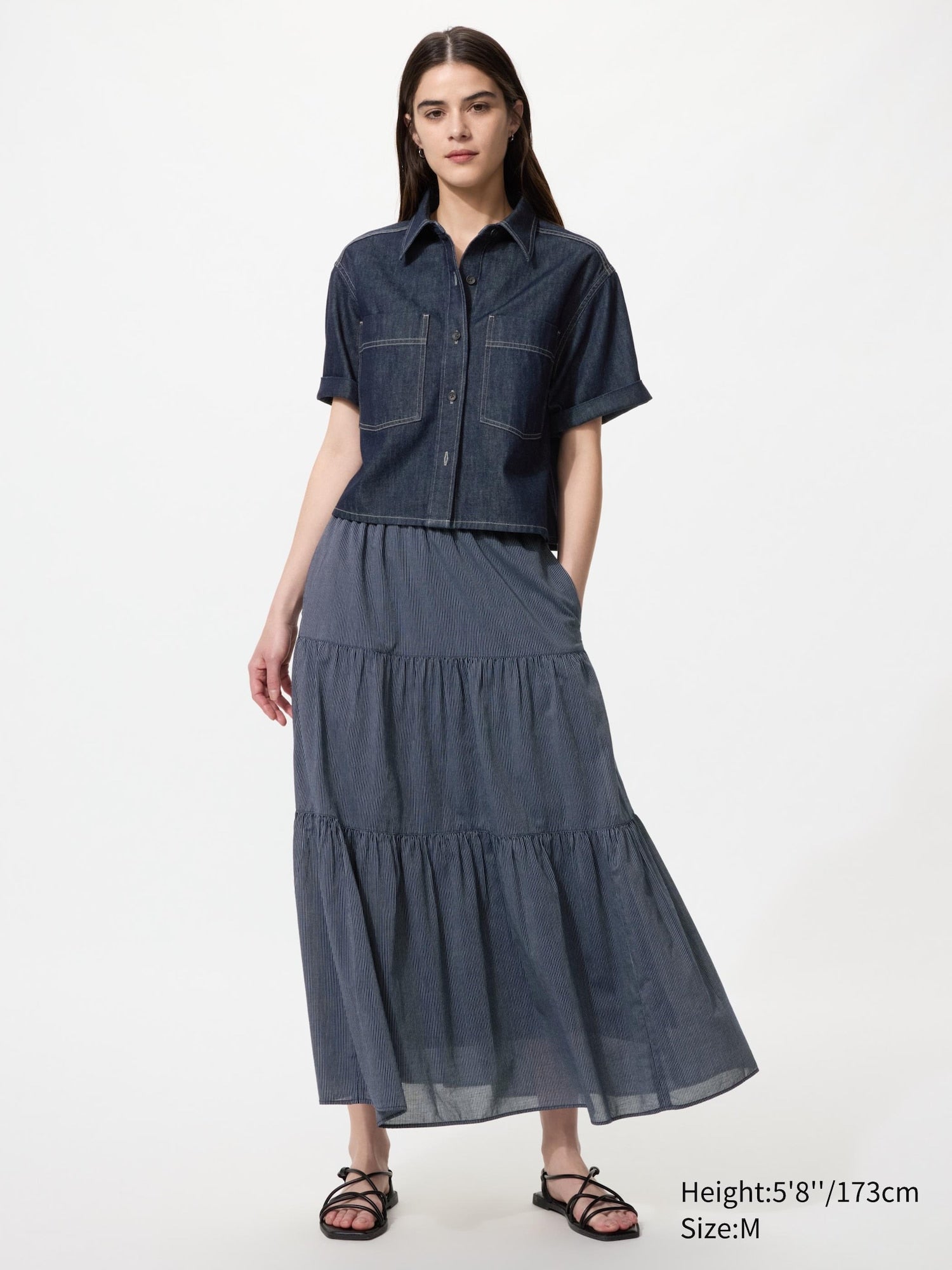 Tiered Maxi Skirt Stripe - BLUE