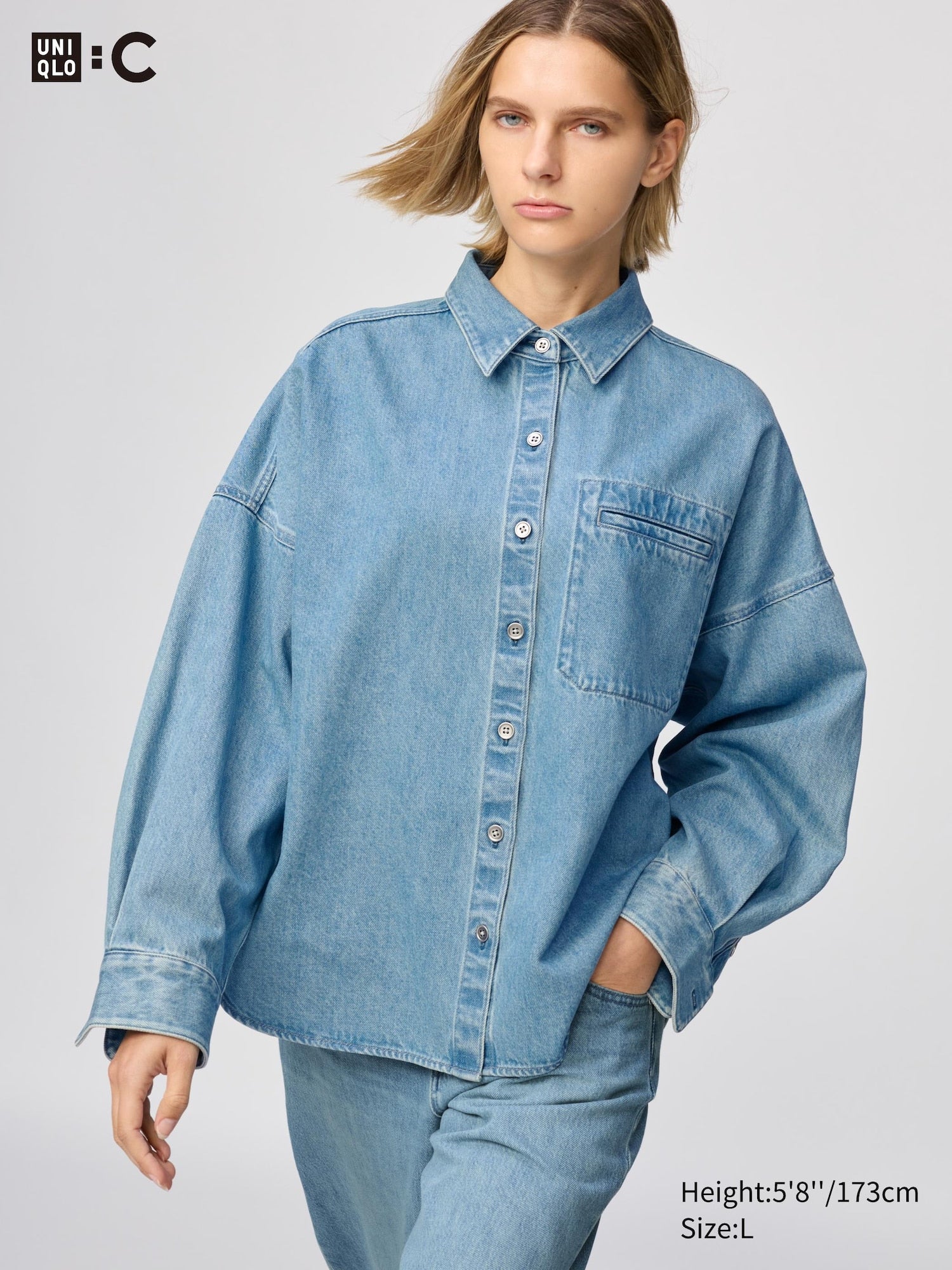 Denim Relaxed Shirt Jacket - WHITE