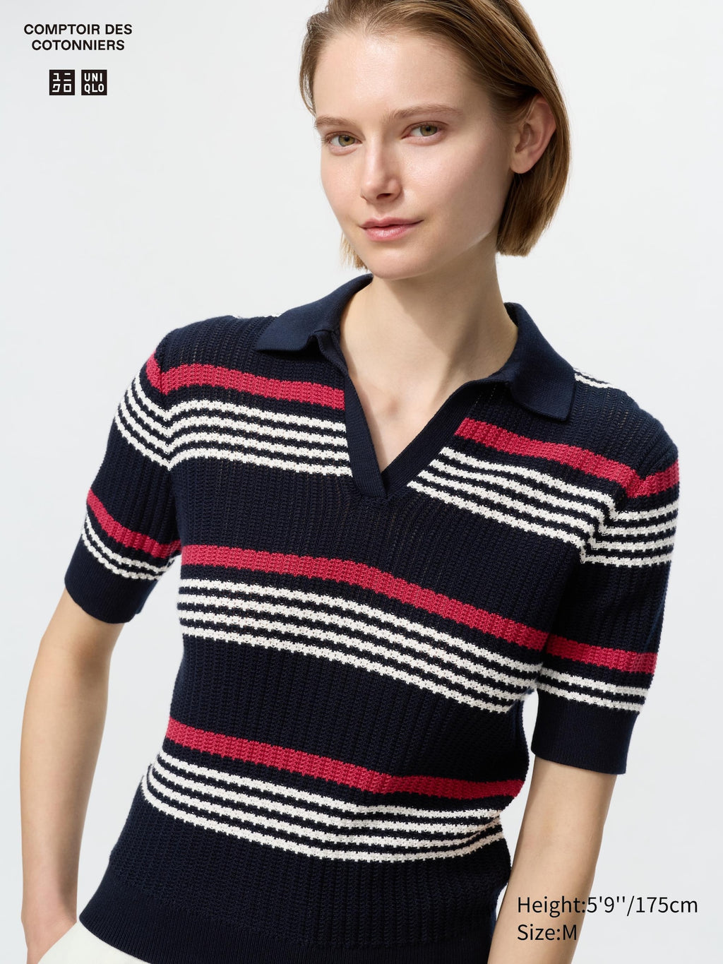 Cotton Pointelle Skipper Polo Sweater - BLUE