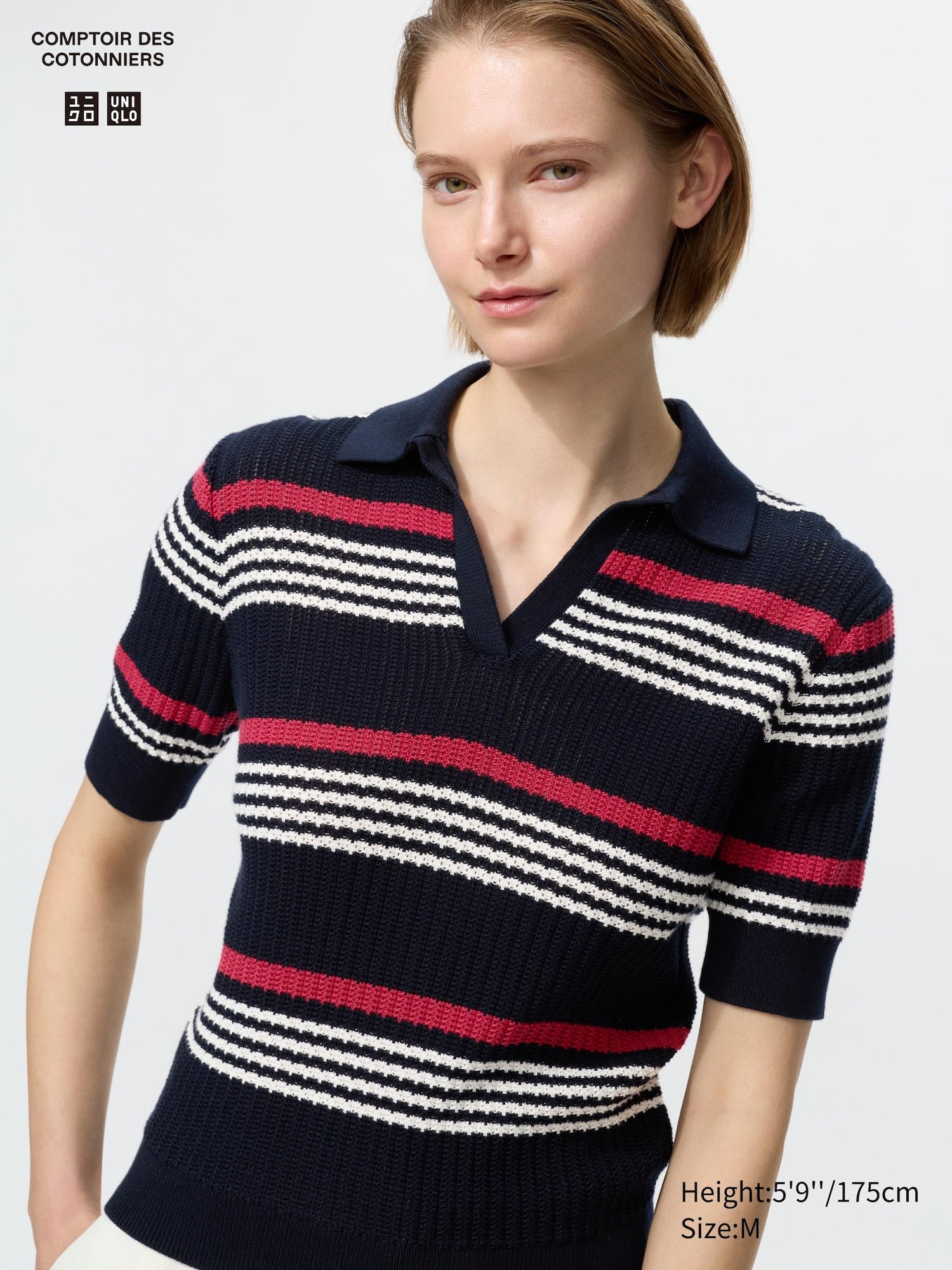 Cotton Pointelle Skipper Polo Sweater - BLUE