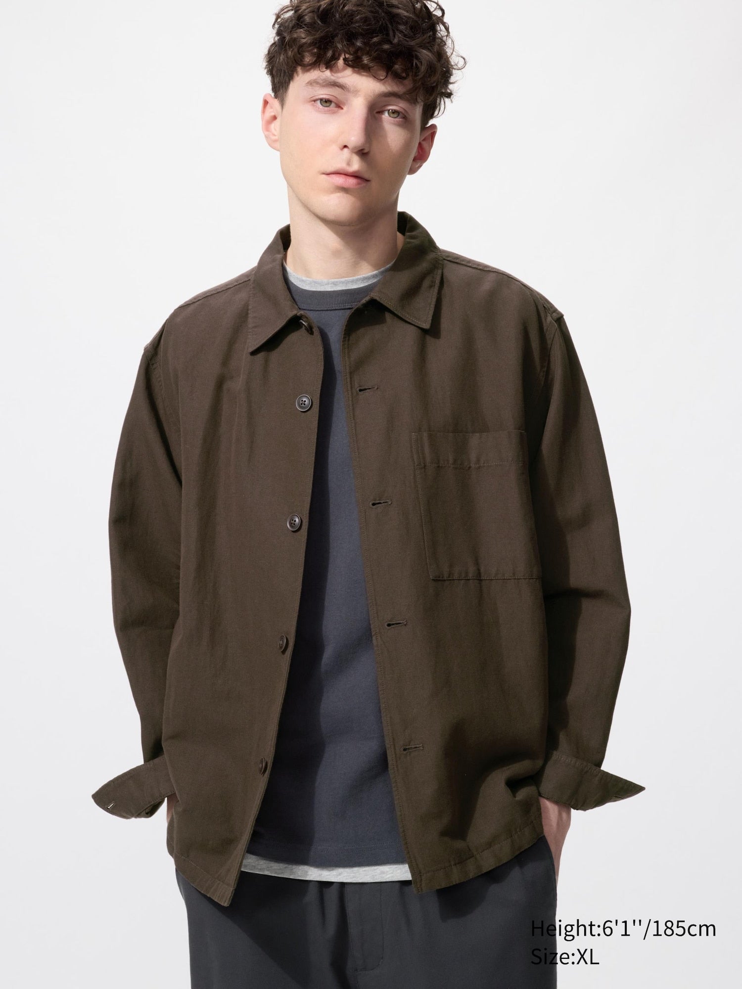 Cotton Linen Shirt Jacket Long Sleeve - NATURAL