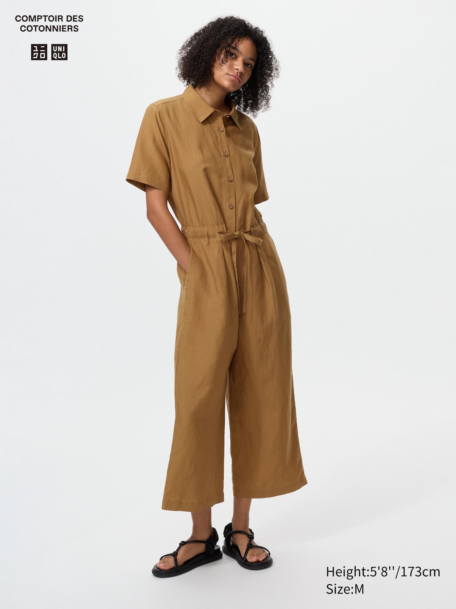 Linen Blend Jumpsuit - BLACK