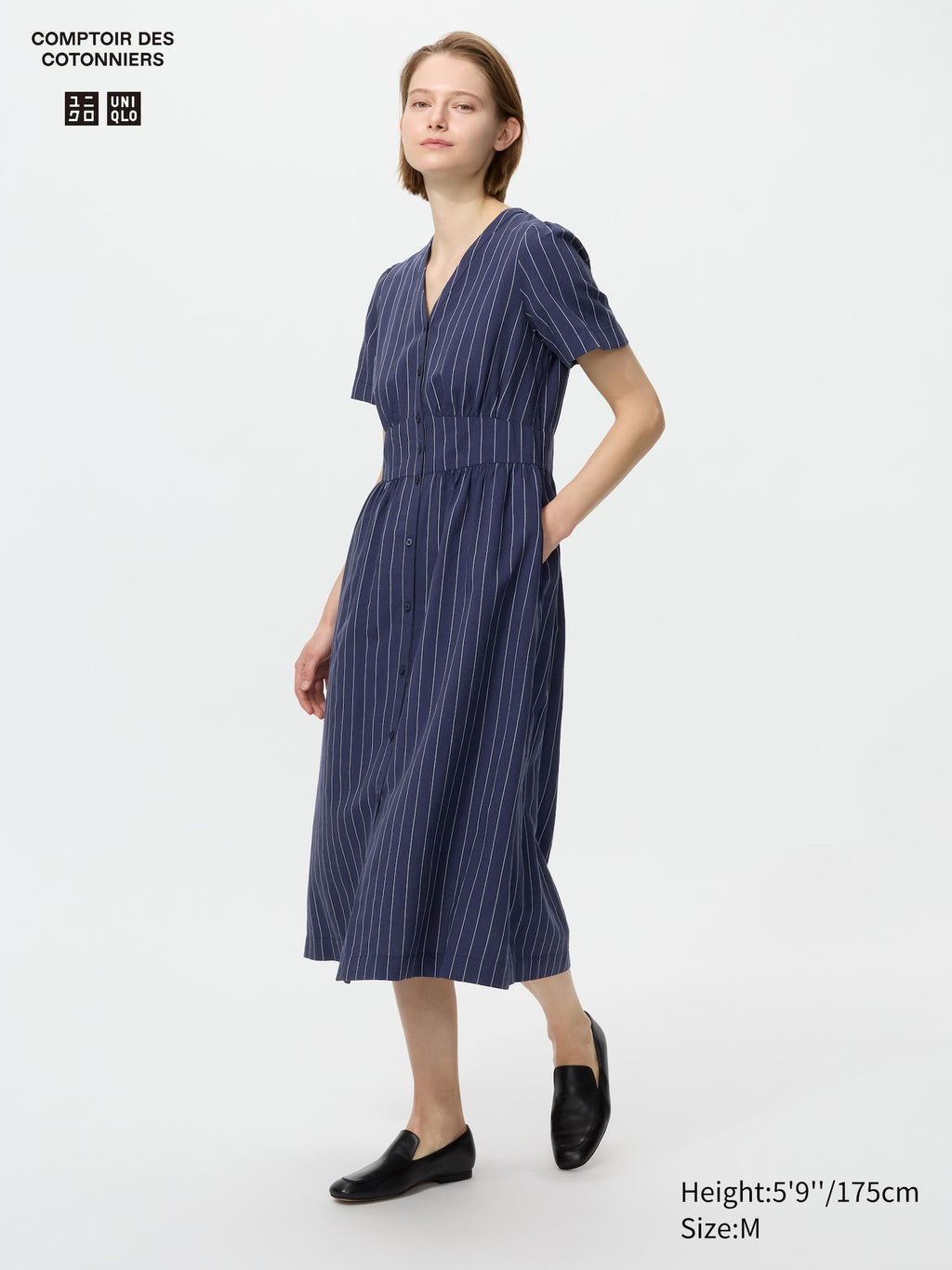 Linen Blend V Neck Dress - OFF WHITE