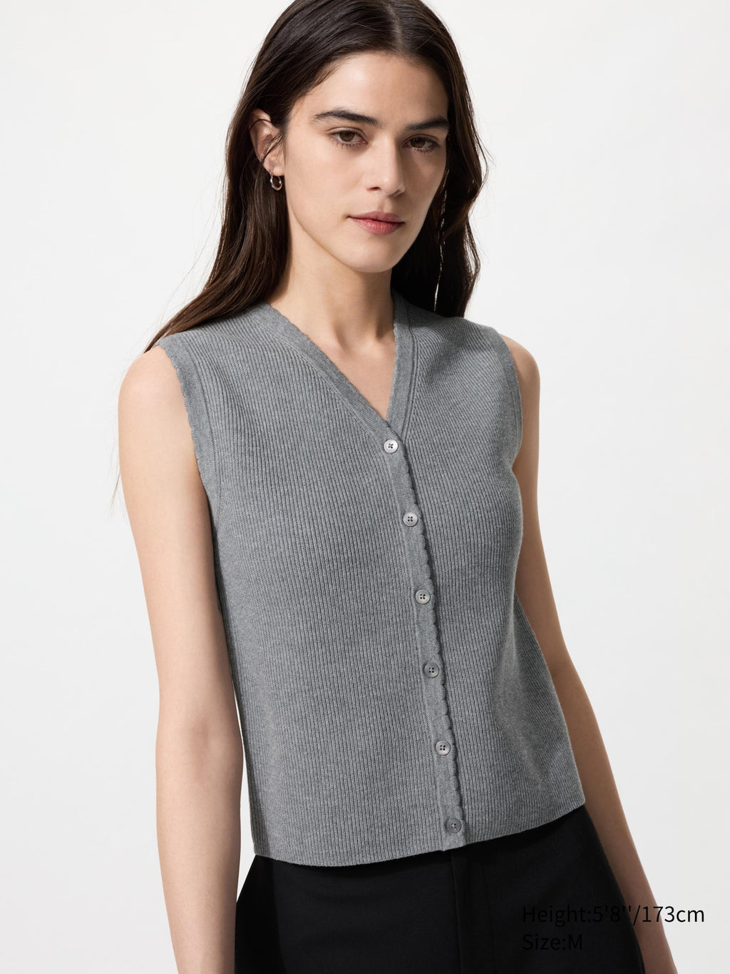 Scalloped V Neck Sweater - GRAY