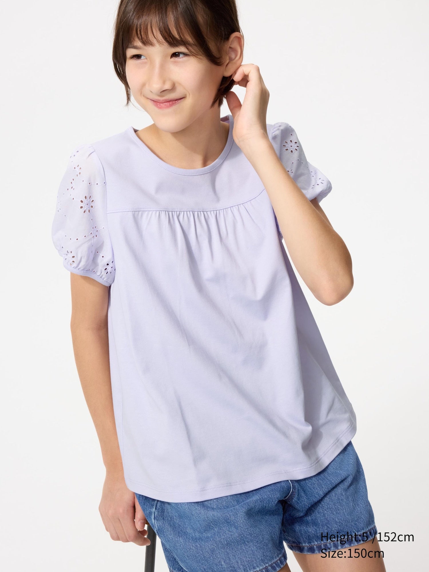 GIRLS Puff Sleeve T-Shirt Embroidery - WHITE