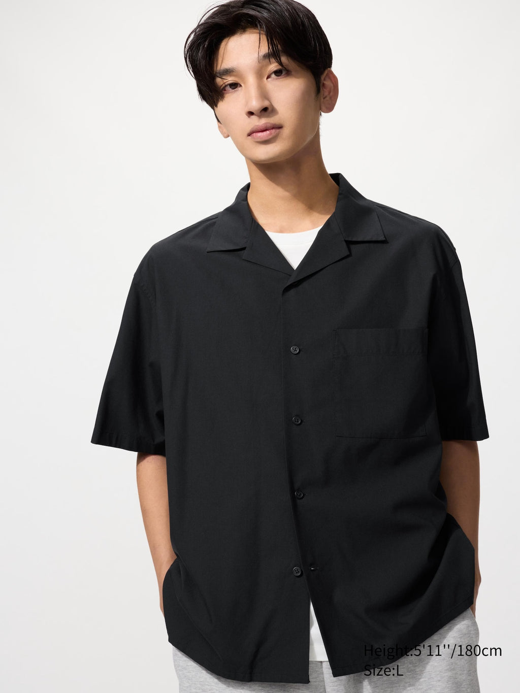 Open Collar Shirt Short Sleeve - WHITE