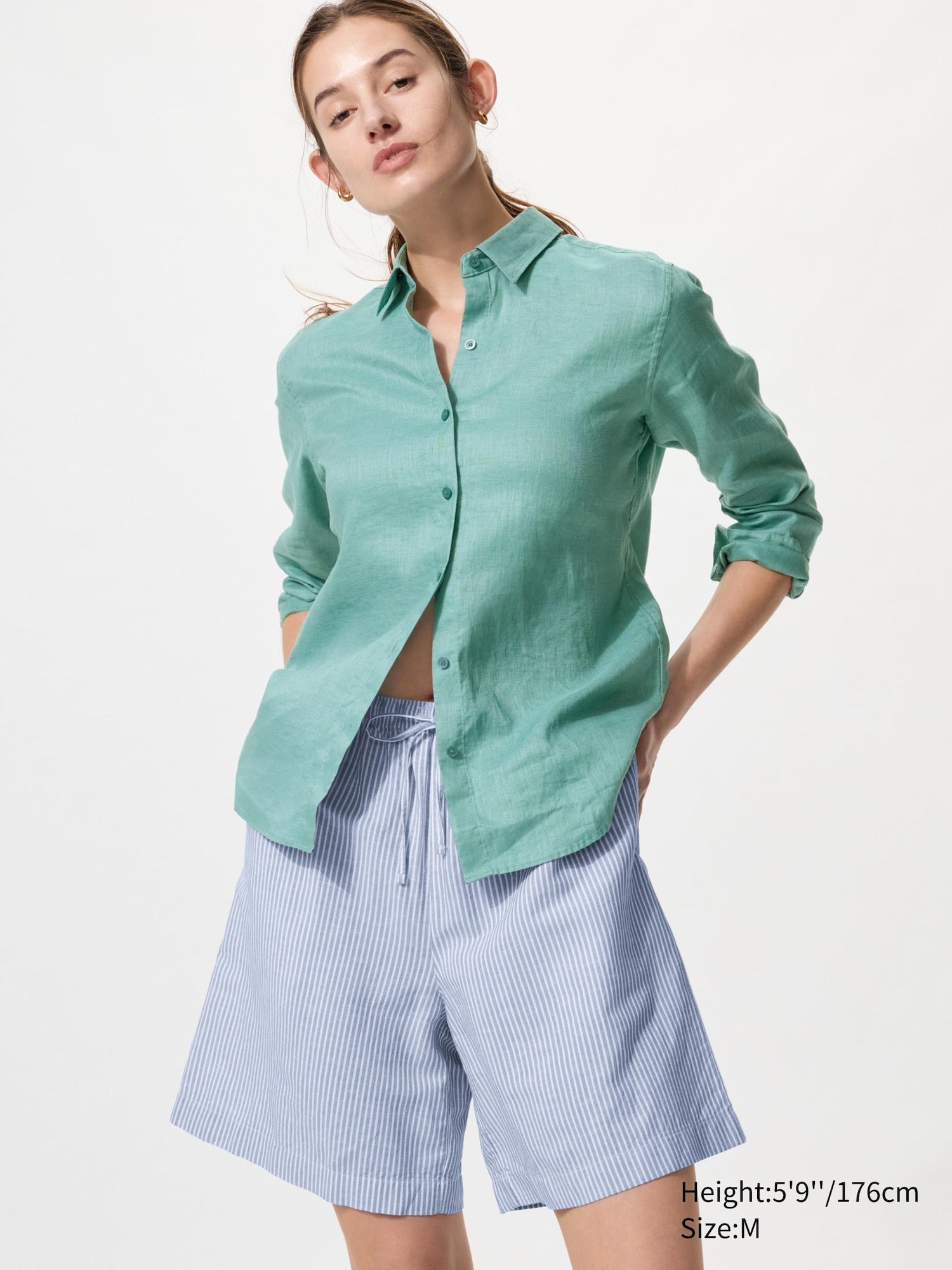 Linen Blend Easy Shorts Stripe - PINK