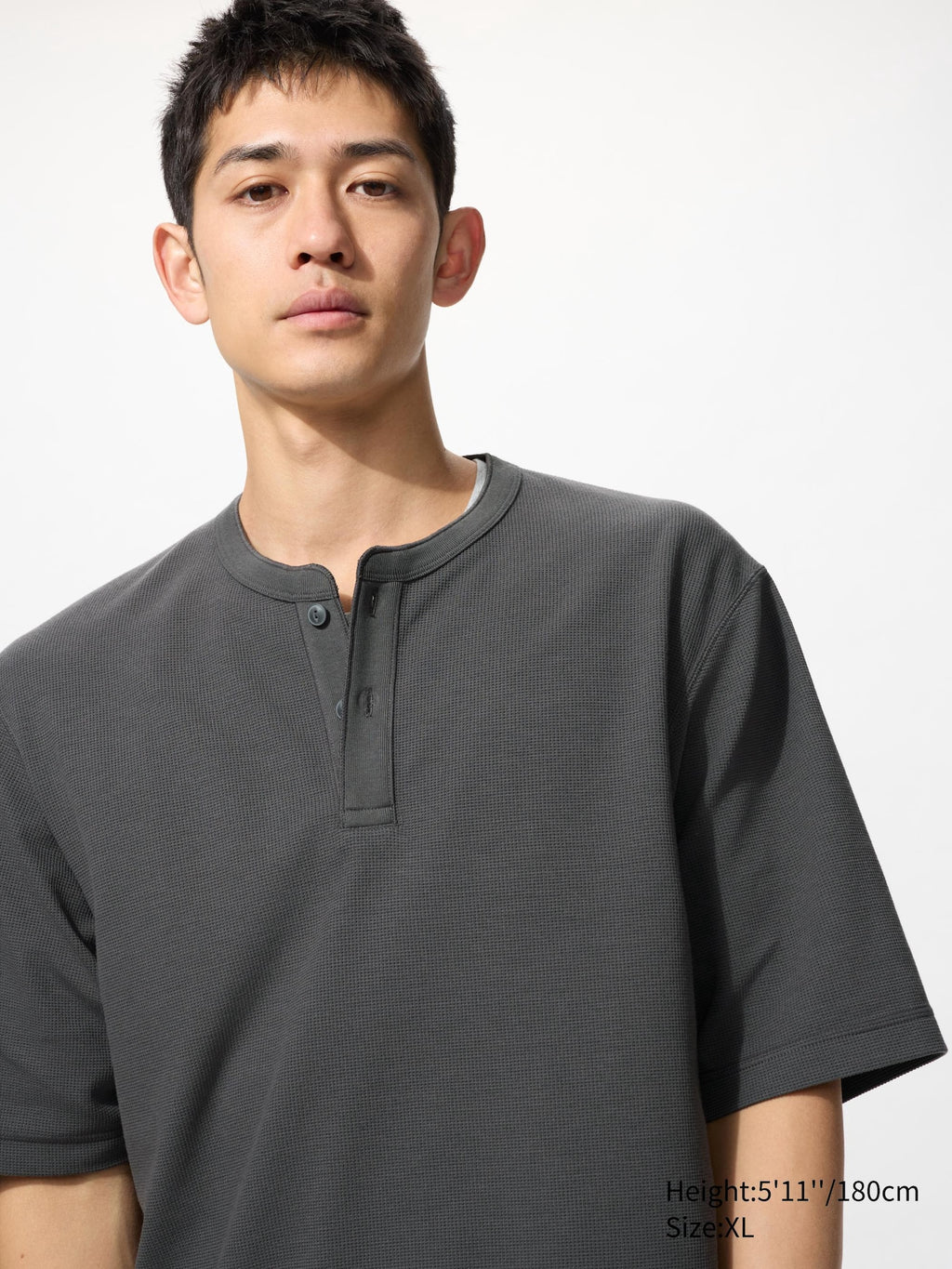 Dry Waffle Henley Neck T-Shirt - WHITE