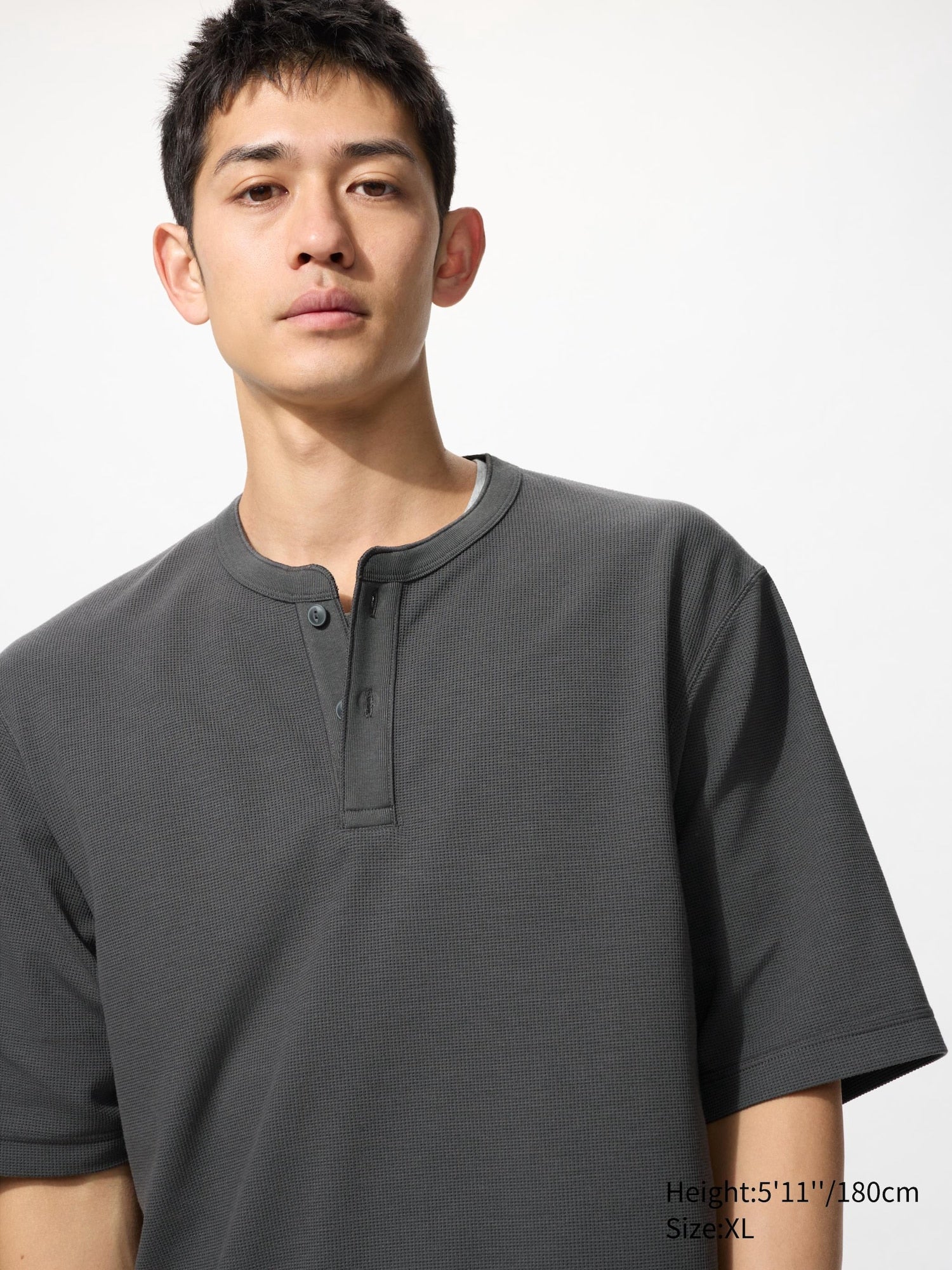 Dry Waffle Henley Neck T-Shirt - WHITE