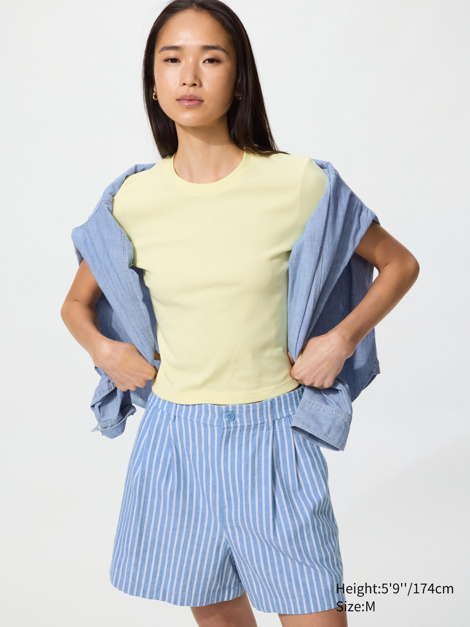 Linen Cotton Shorts Striped - GREEN