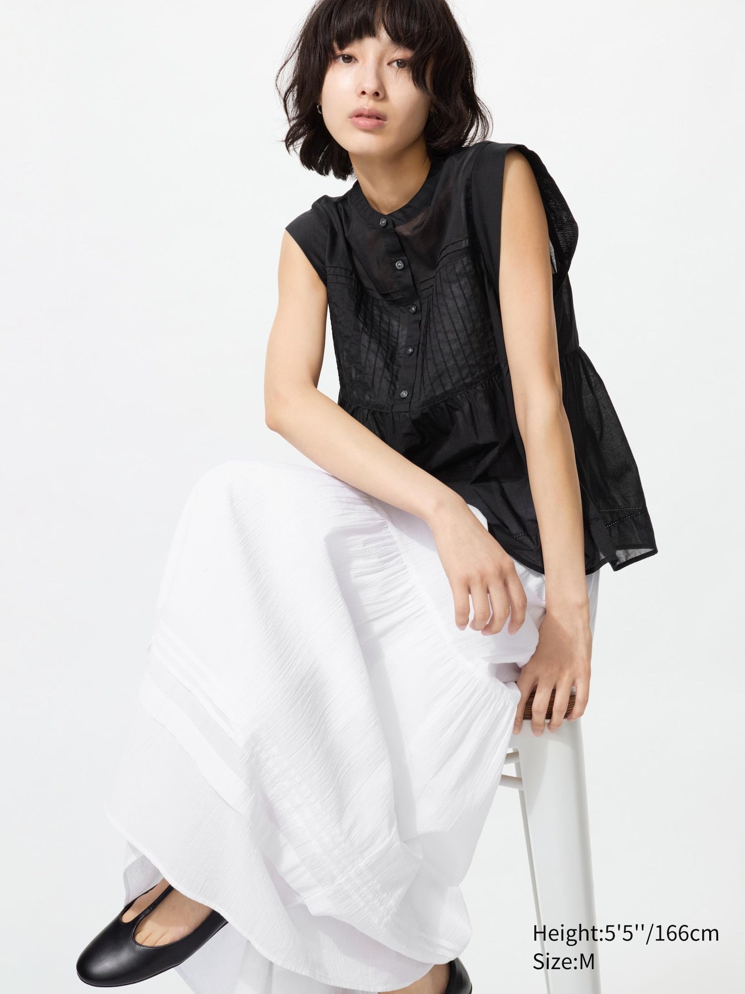 Light Cotton Pintuck Blouse - BLACK