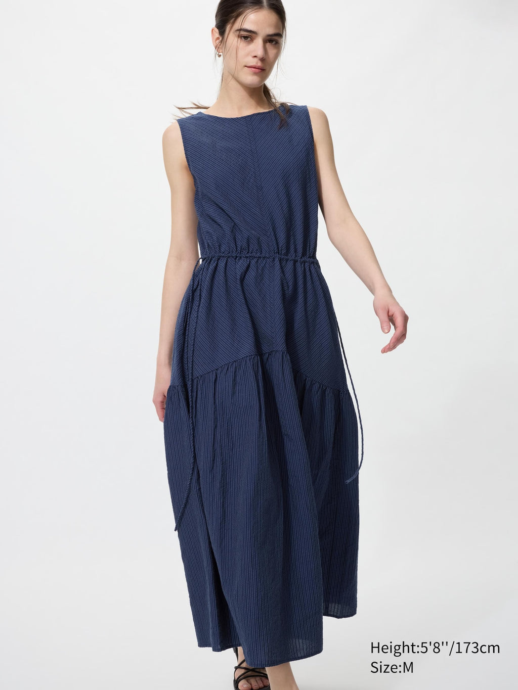 Linen Blend Tiered Dress Stripe - OFF WHITE