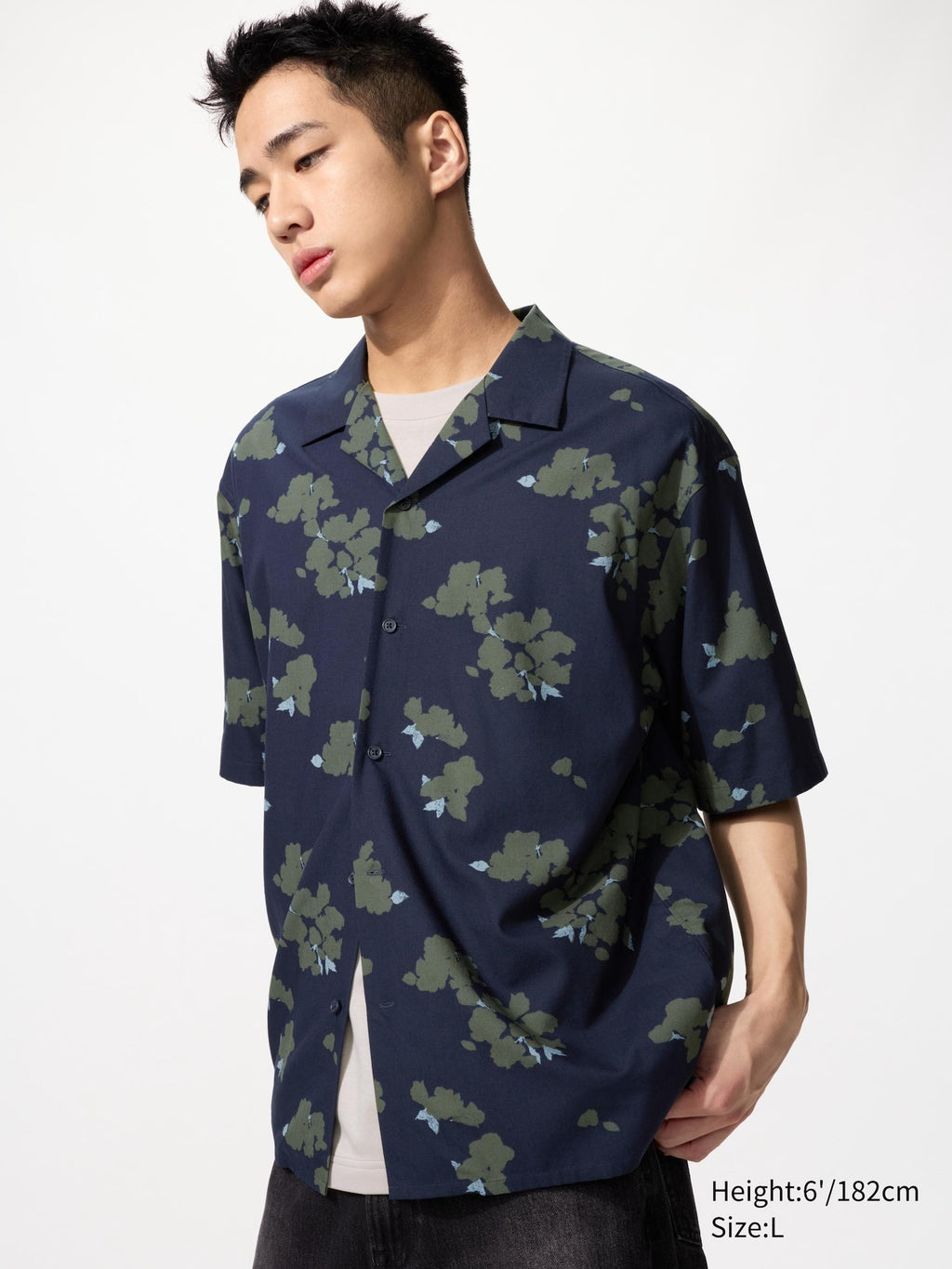 Open Collar Shirt Short Sleeve Printed - OFF WHITE