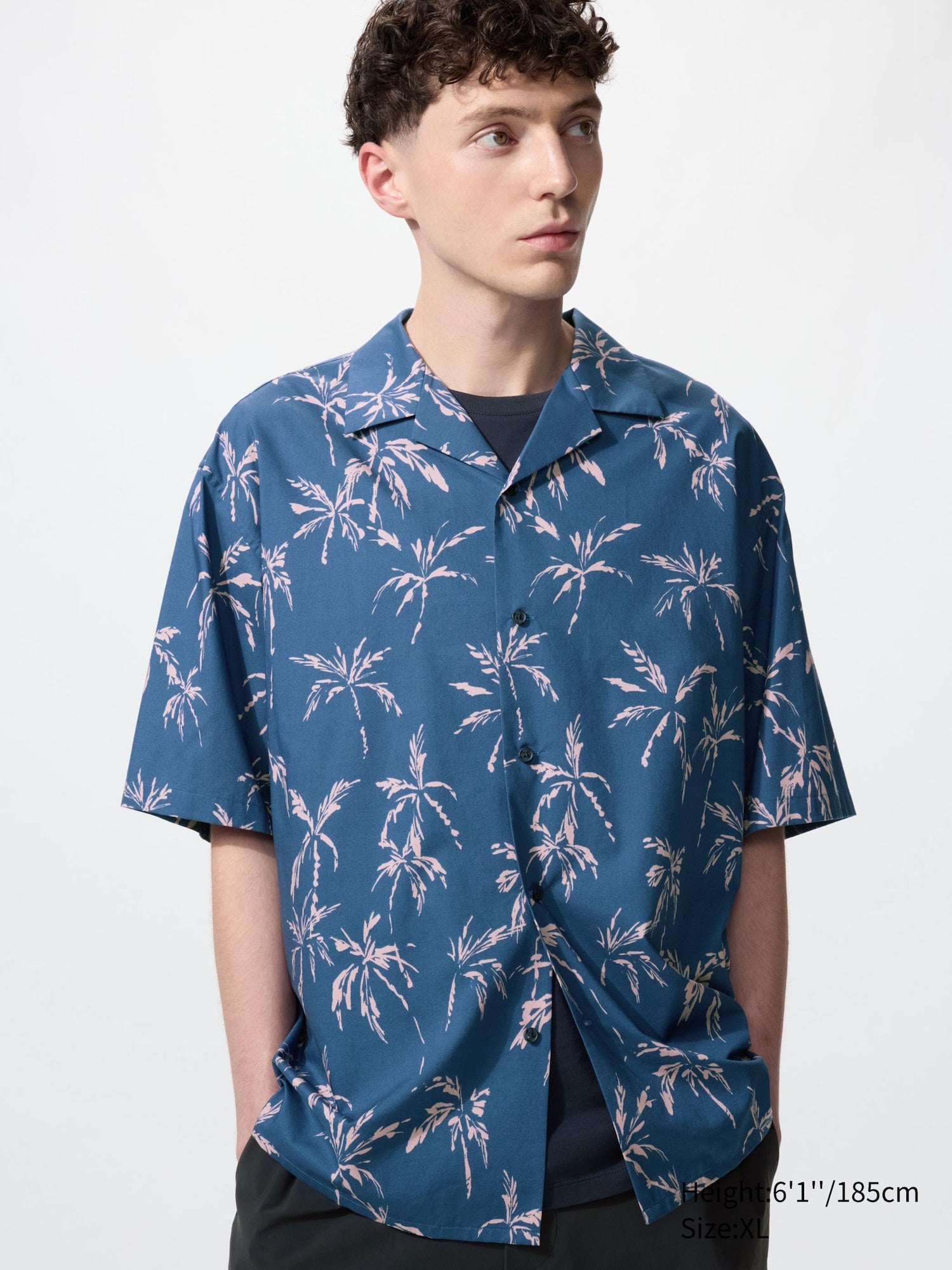 Open Collar Shirt Short Sleeve Printed - OLIVE