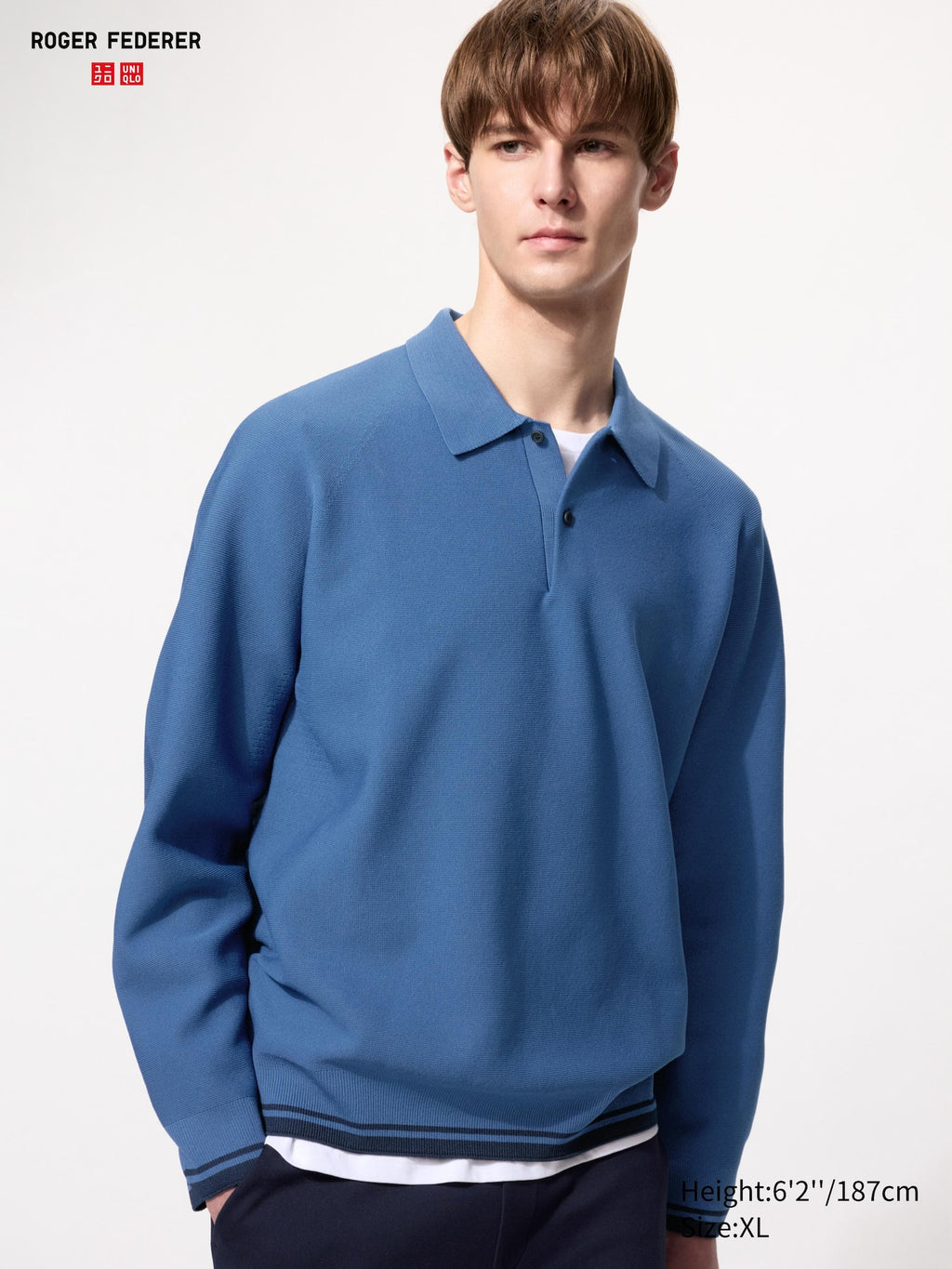 Washable 3D Knit Polo Long Sleeve - BLUE
