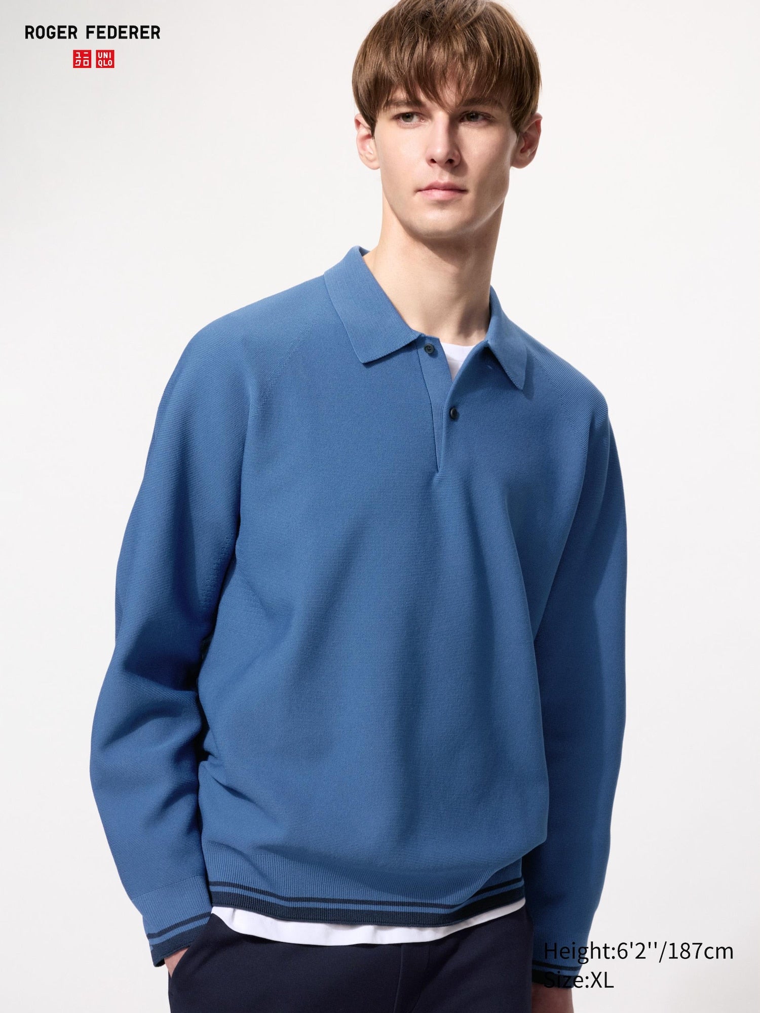 Washable 3D Knit Polo Long Sleeve - BLUE