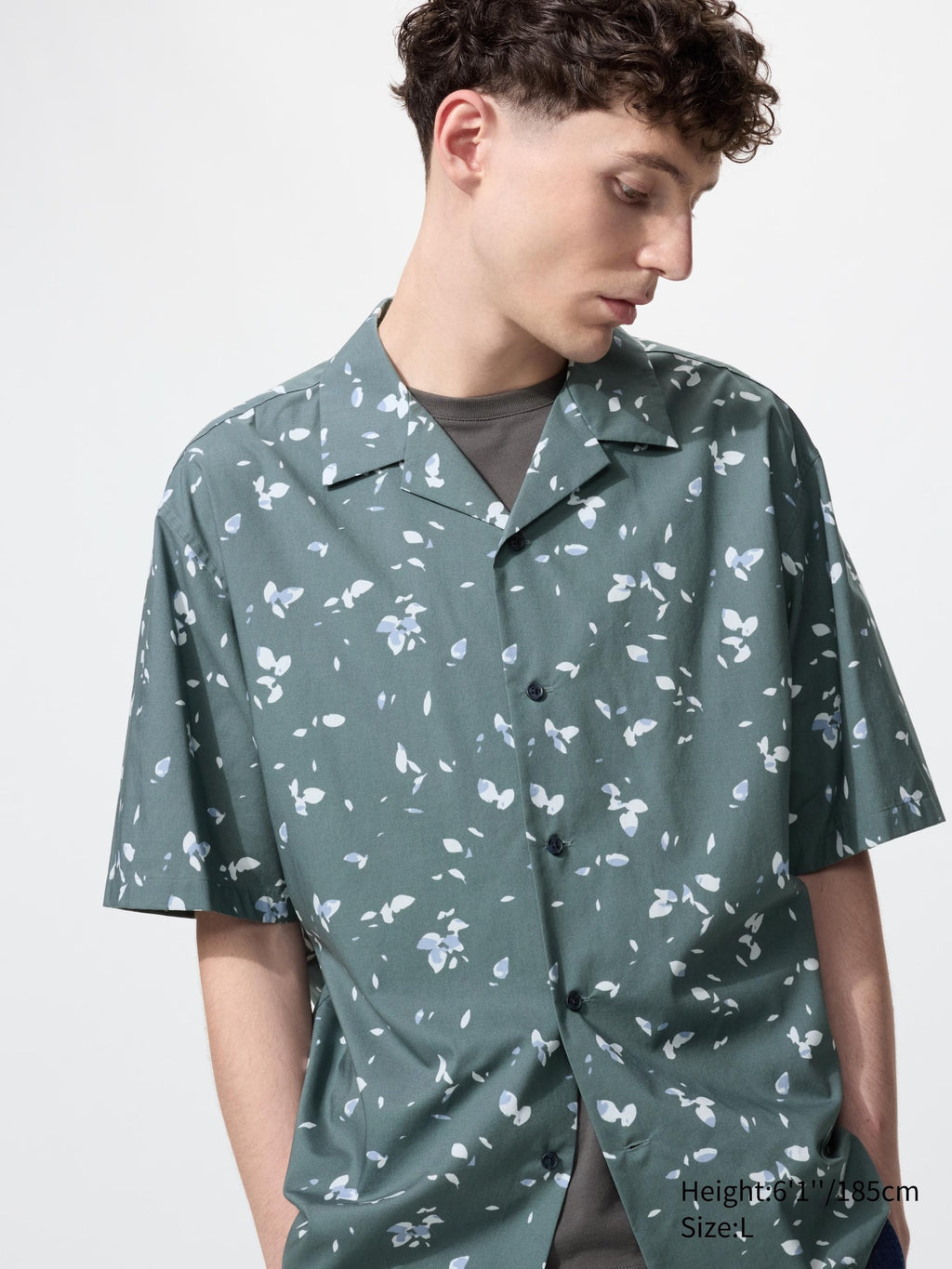 Open Collar Shirt Short Sleeve Printed - GRAY