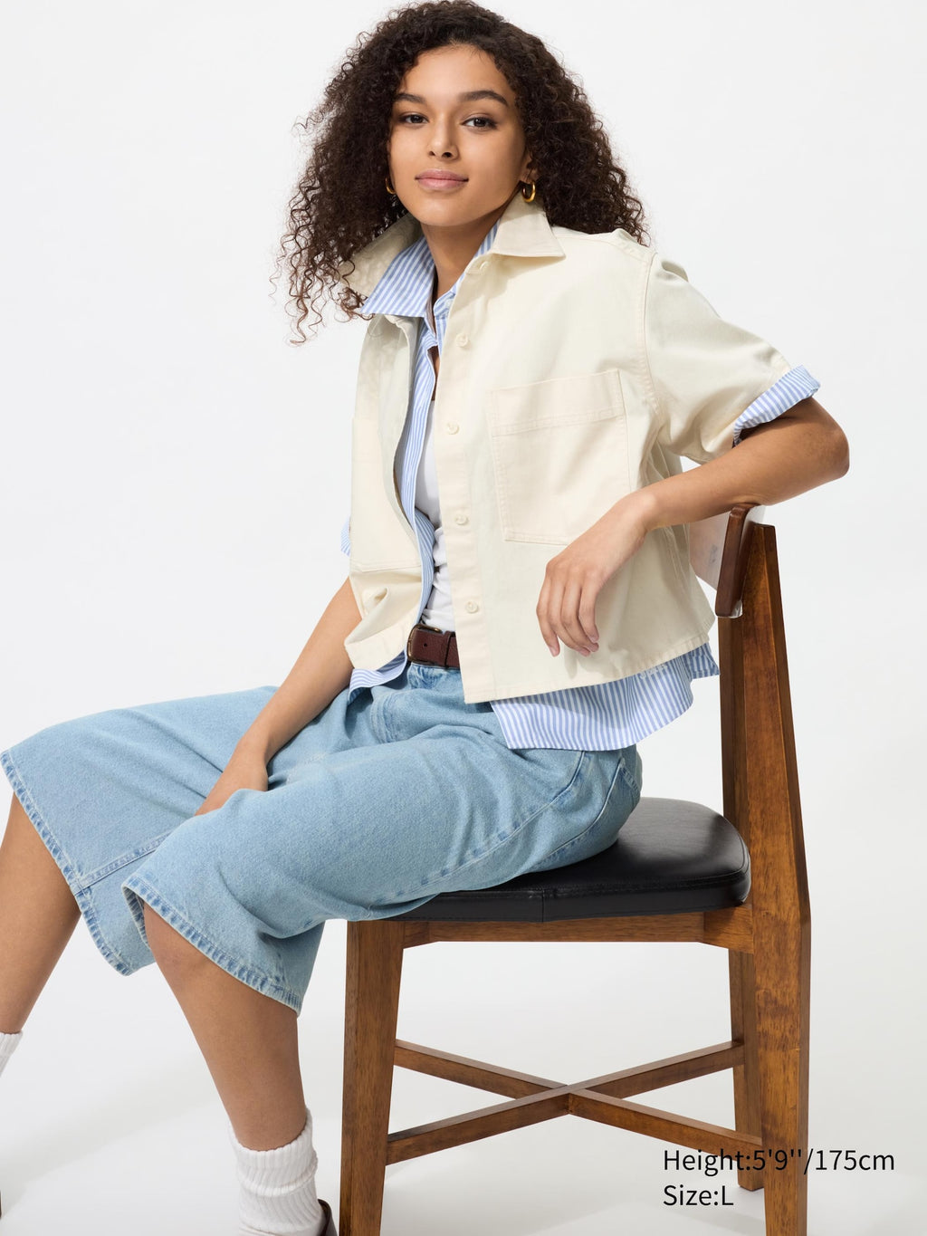 Denim Boxy Shirt Half Sleeve - BLACK