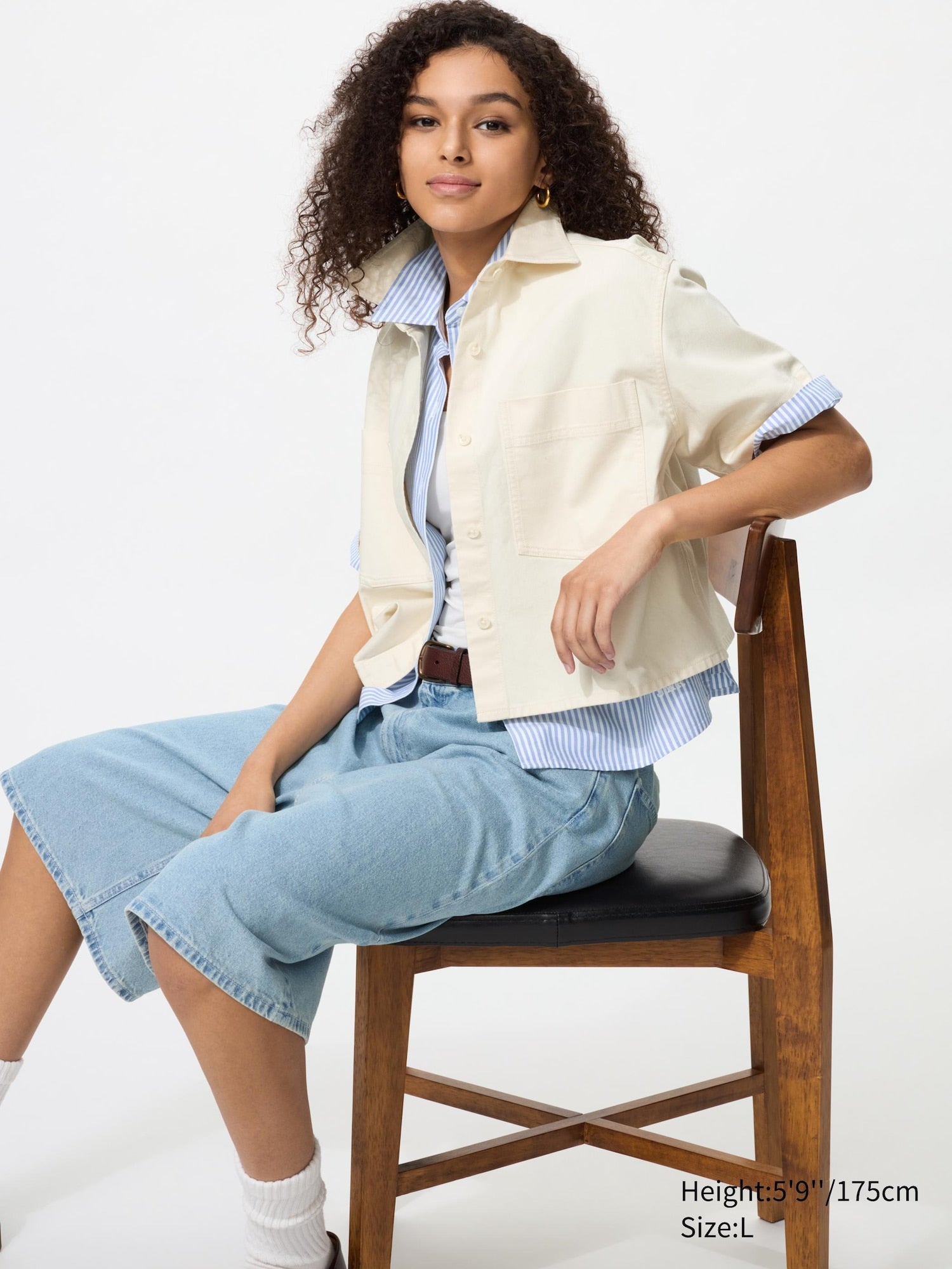 Denim Boxy Shirt Half Sleeve - BLACK