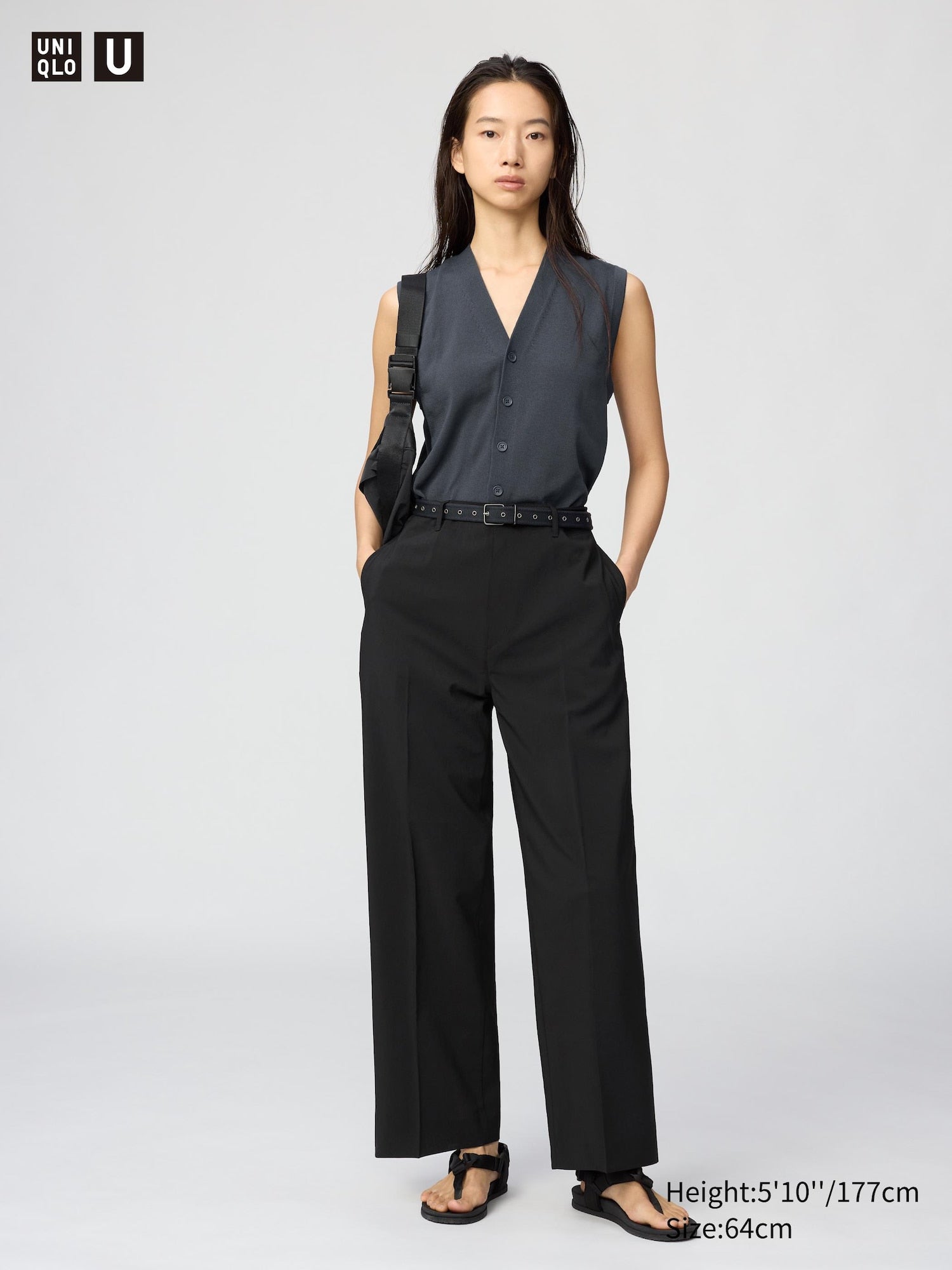 High Rise Straight Pants - DARK GRAY