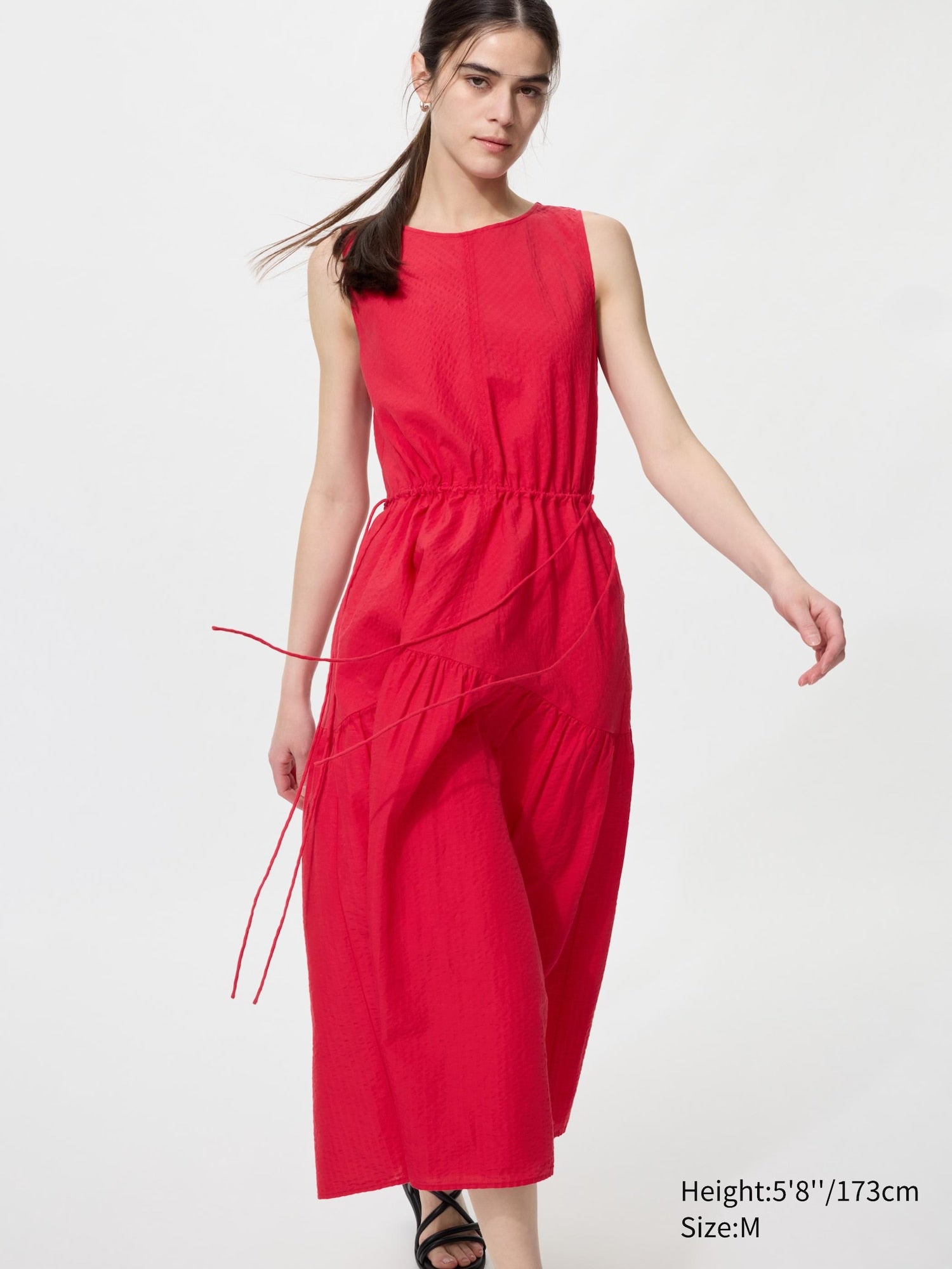 Linen Blend Tiered Dress - RED