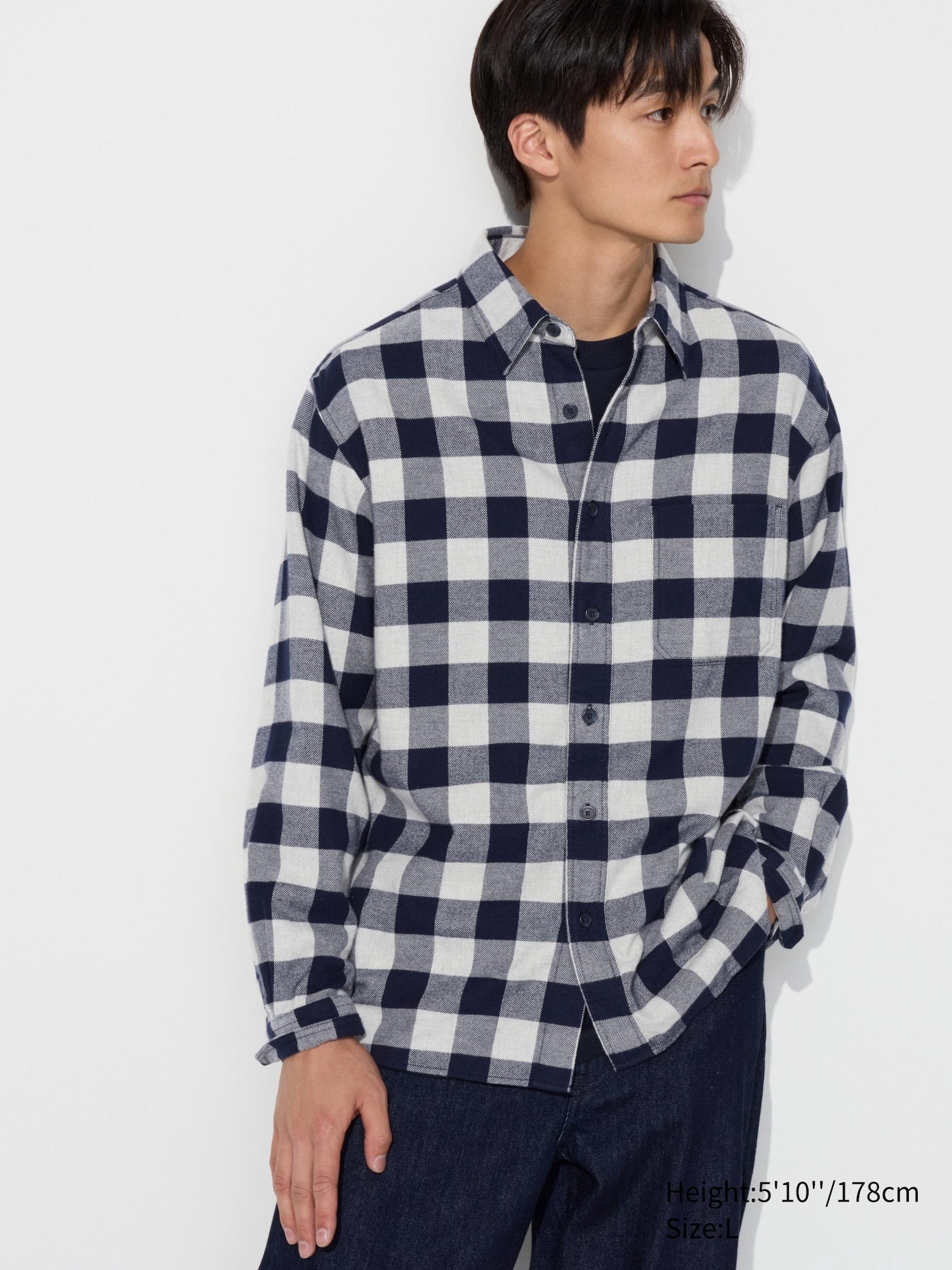 Flannel Regular Collar Long Sleeve Checked Shirt - OFF WHITE