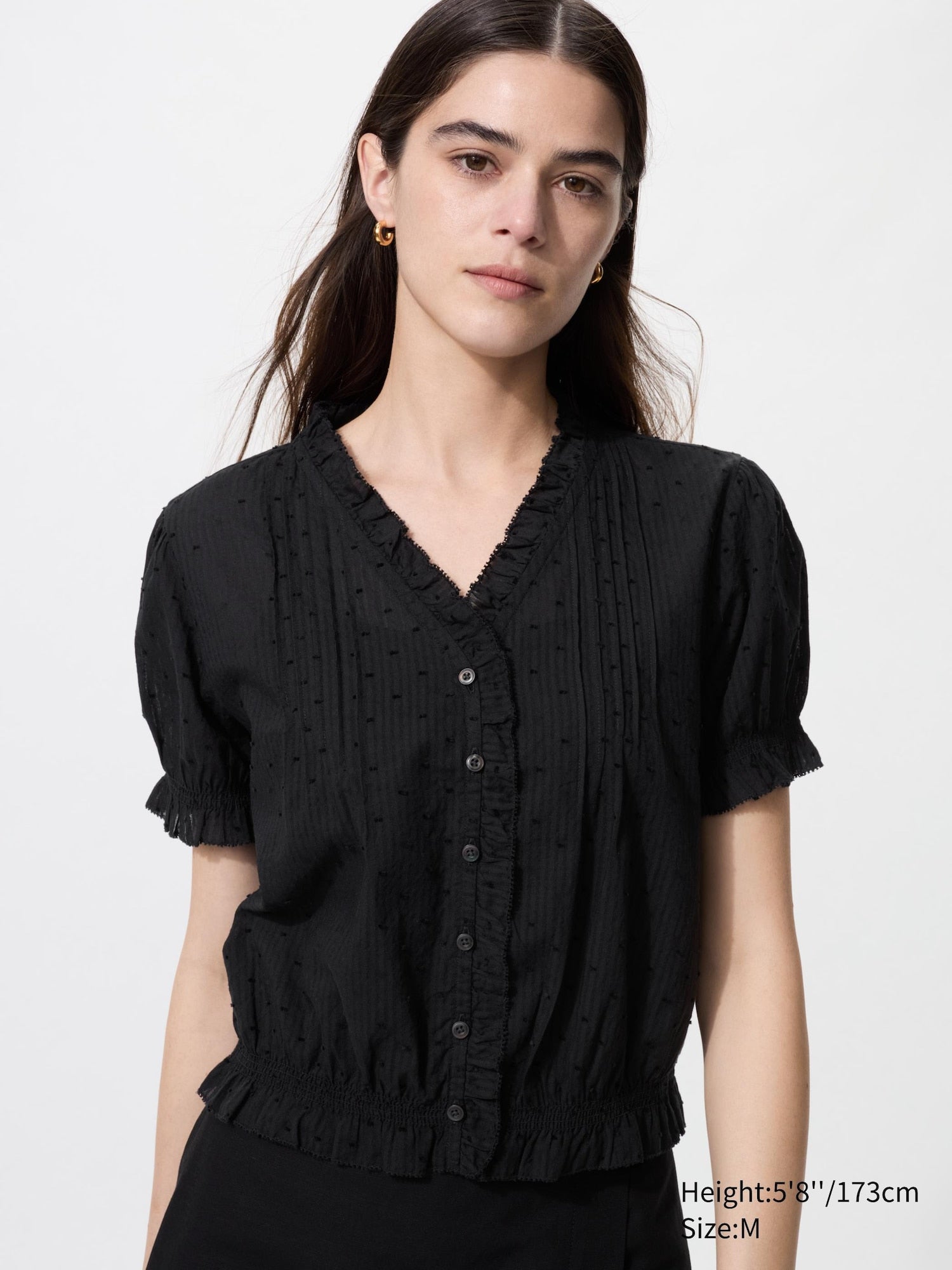 Cotton Dobby V Neck Blouse - WHITE
