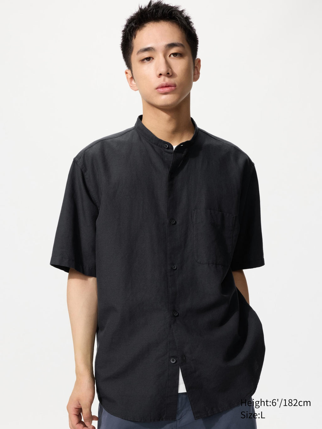 Cotton Linen Stand Collar Shirt - WHITE