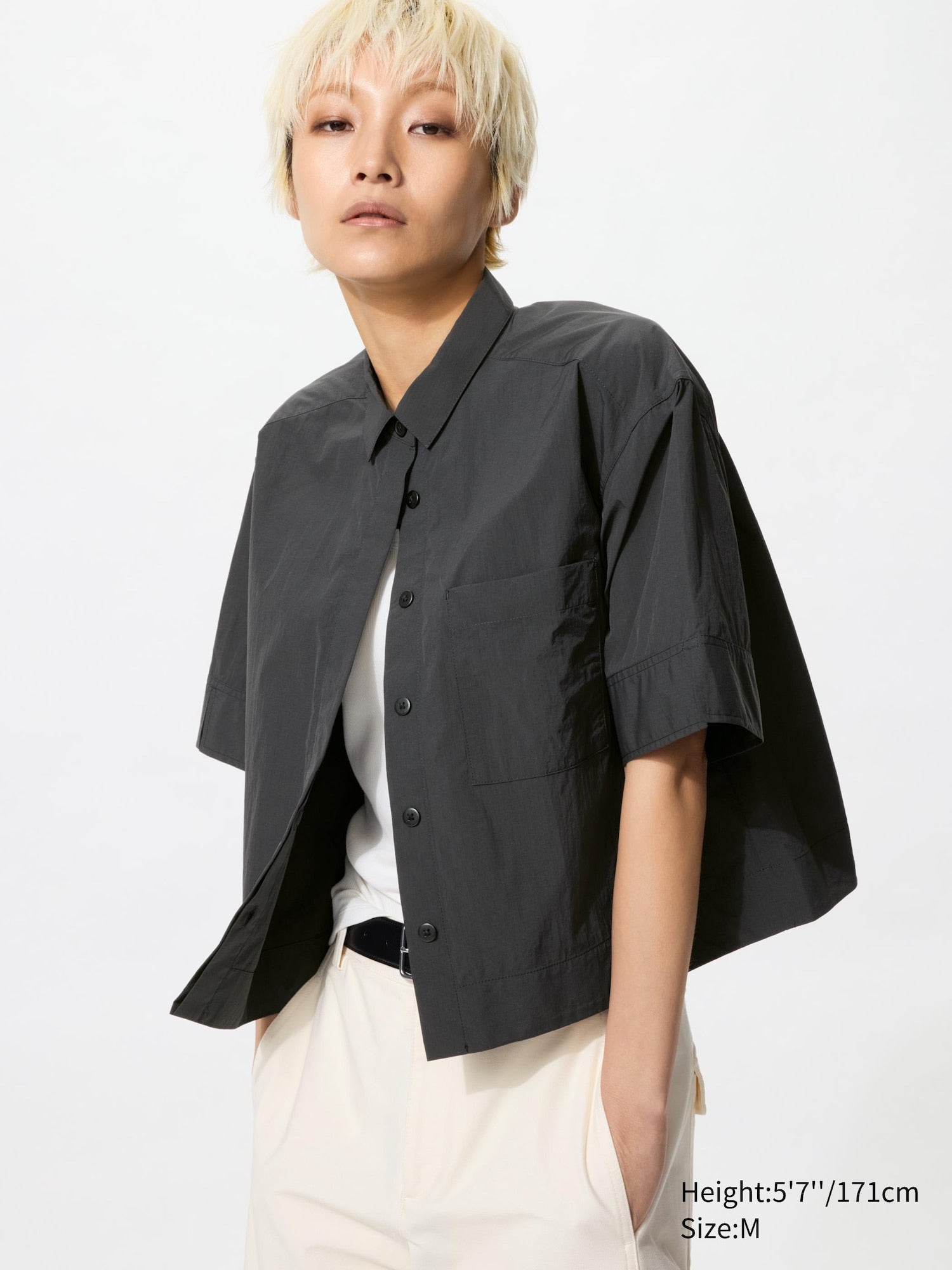 Nylon Boxy Short Shirt Half Sleeve - OFF WHITE