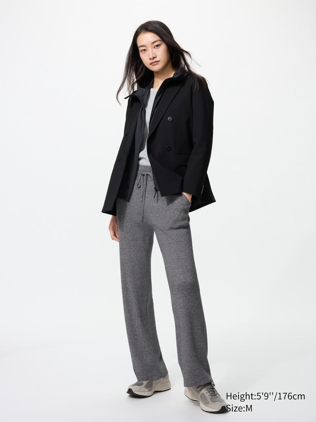 Washable Knit Ribbed Pants (Co-ord) (Longer Length) - GRAY