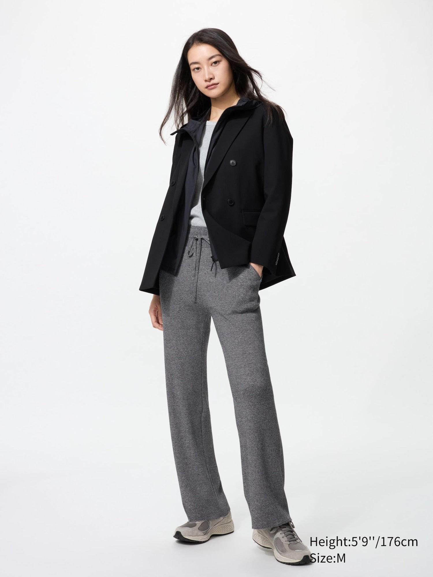 Washable Knit Ribbed Pants (Co-ord) (Longer Length) - GRAY