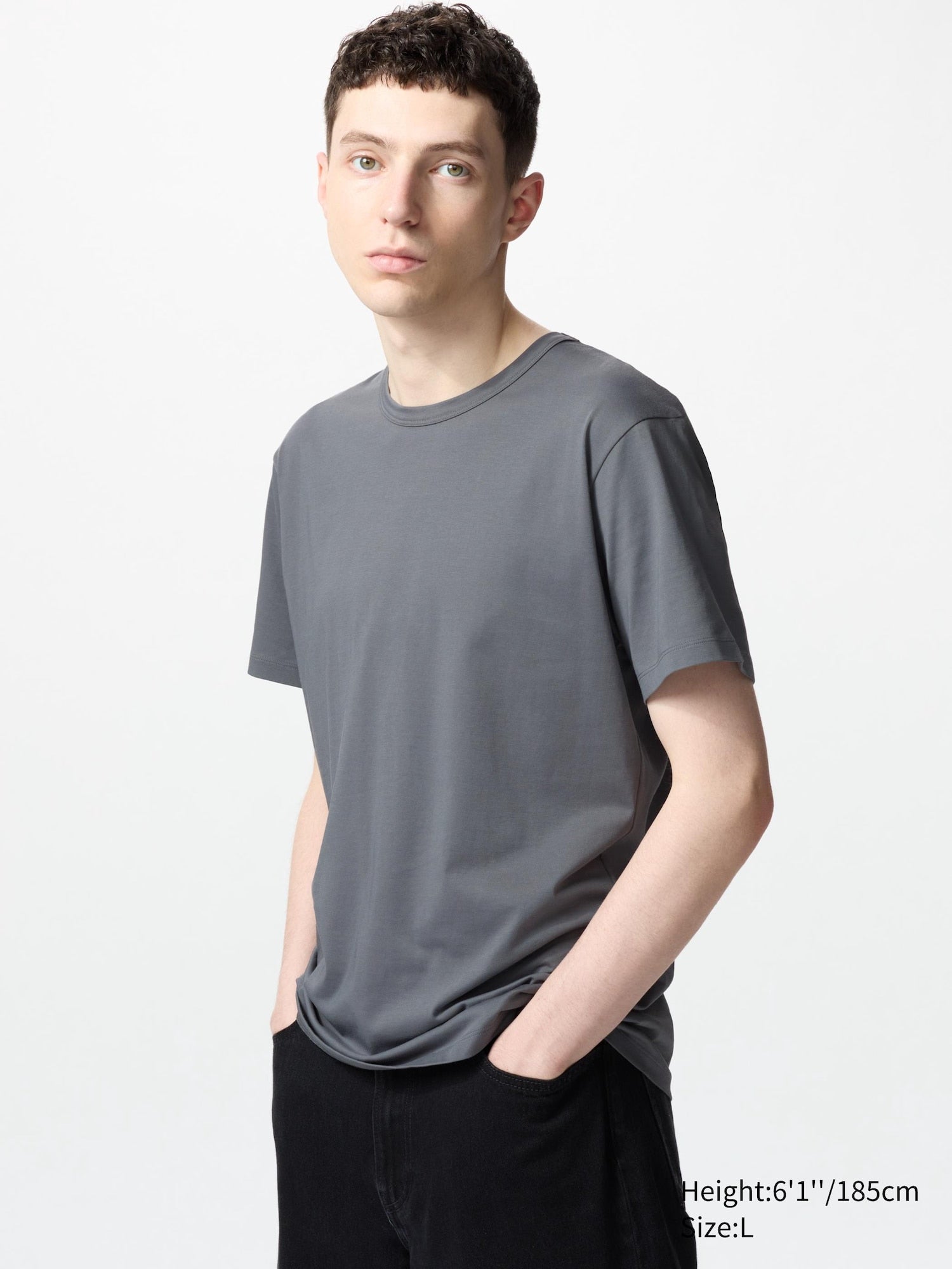 AIRism Cotton Crew Neck Short Sleeve T-Shirt - BLACK