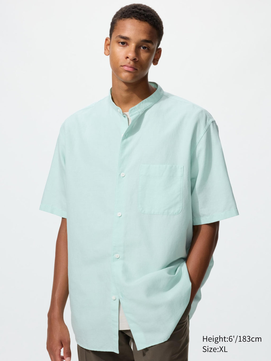 Cotton Linen Stand Collar Shirt - WHITE