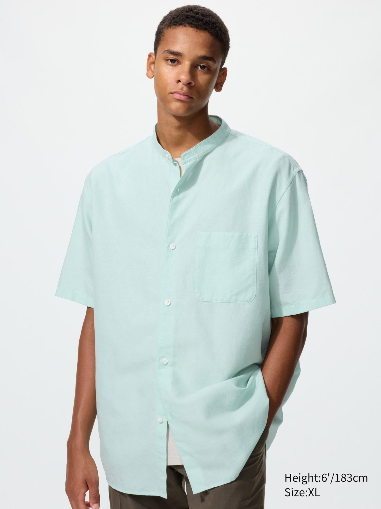 Cotton Linen Stand Collar Shirt - WHITE