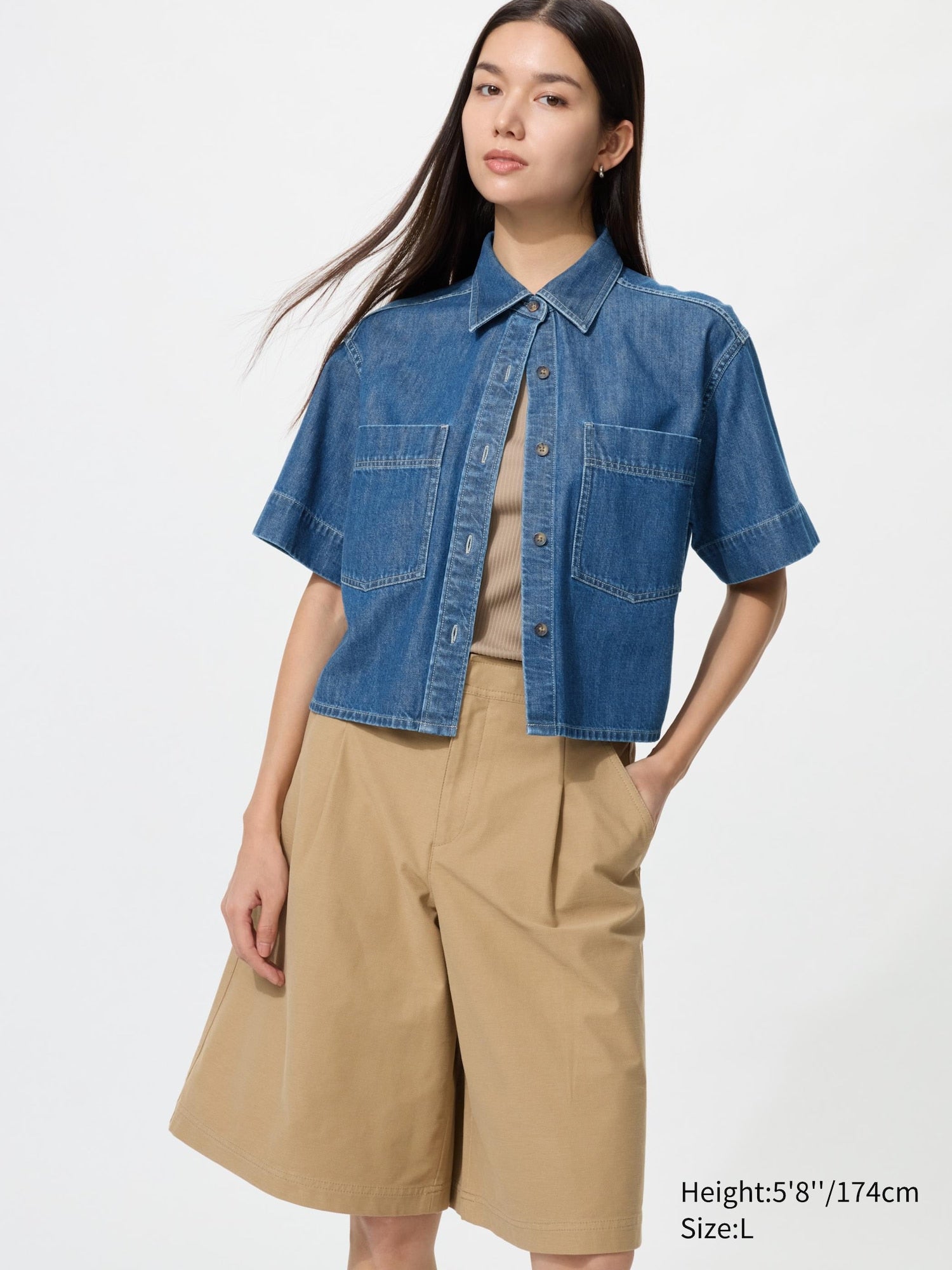Denim Boxy Shirt Half Sleeve - BLACK