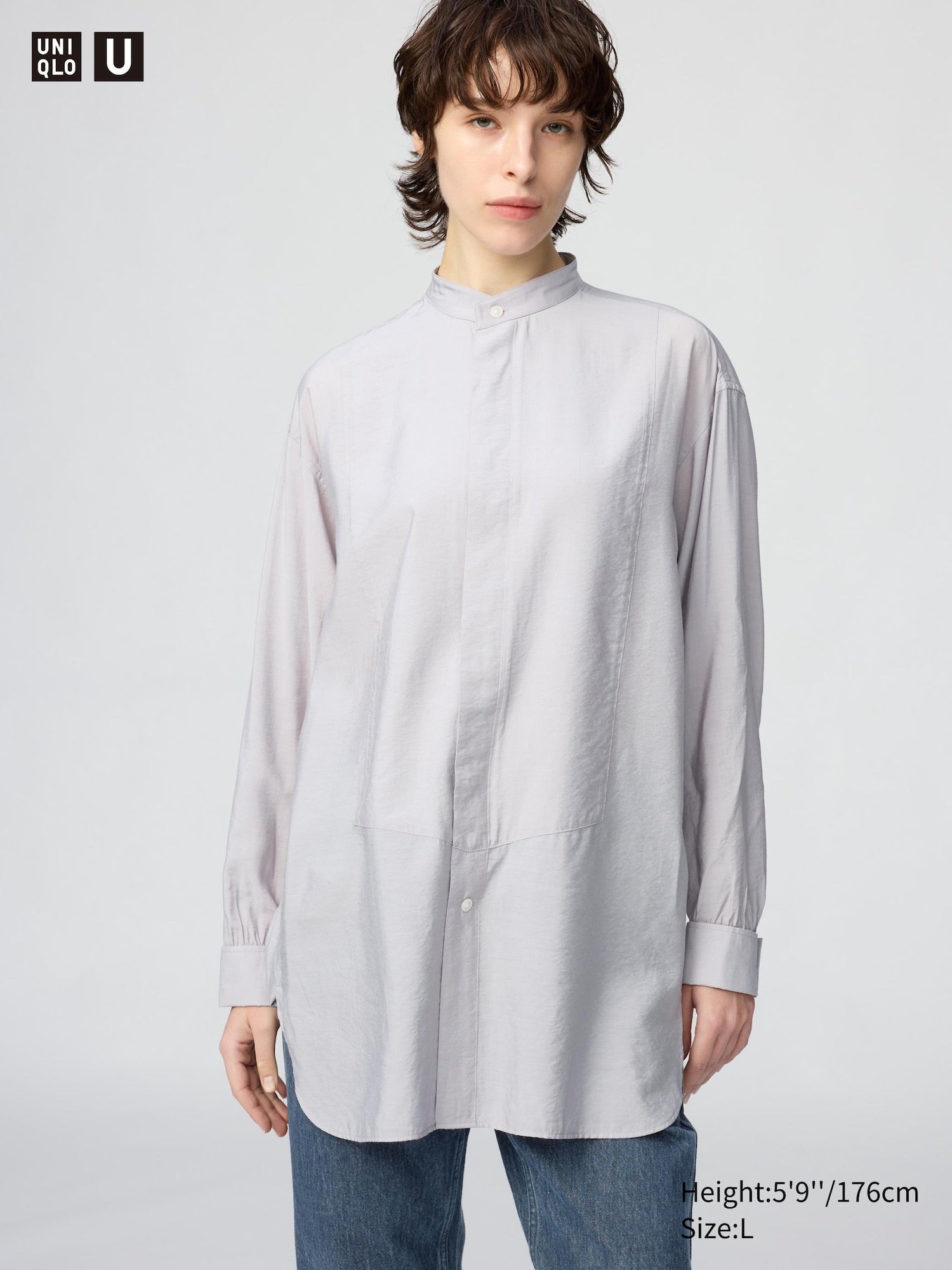 Stand Collar Shirt Long Sleeve - BLUE