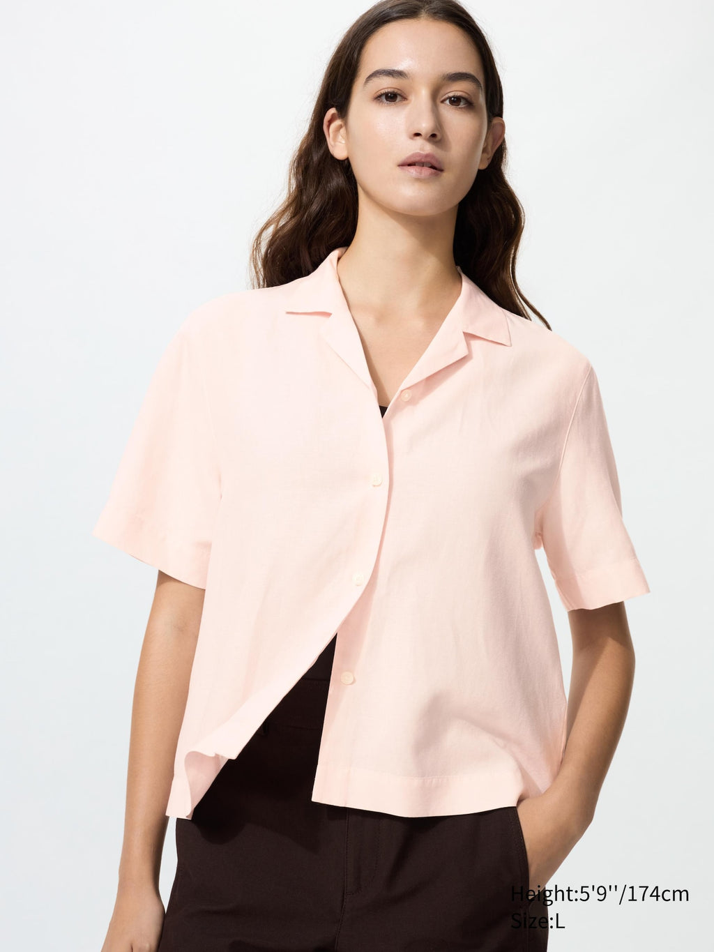 Linen Blend Open Collar Shirt Short Sleeve - OFF WHITE