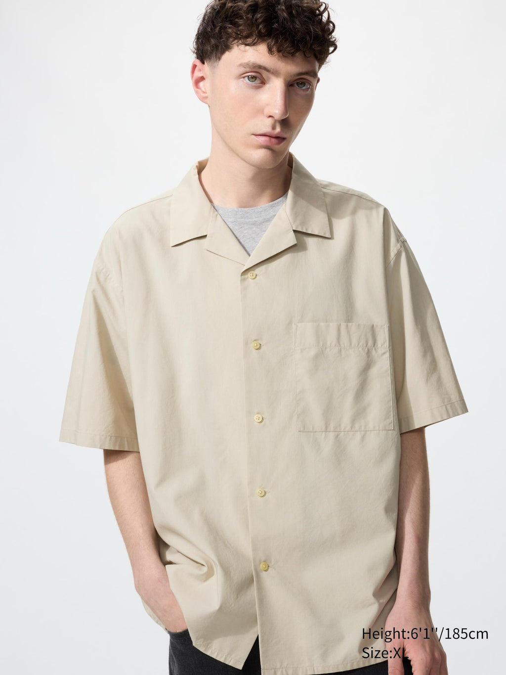 Open Collar Shirt Short Sleeve - WHITE