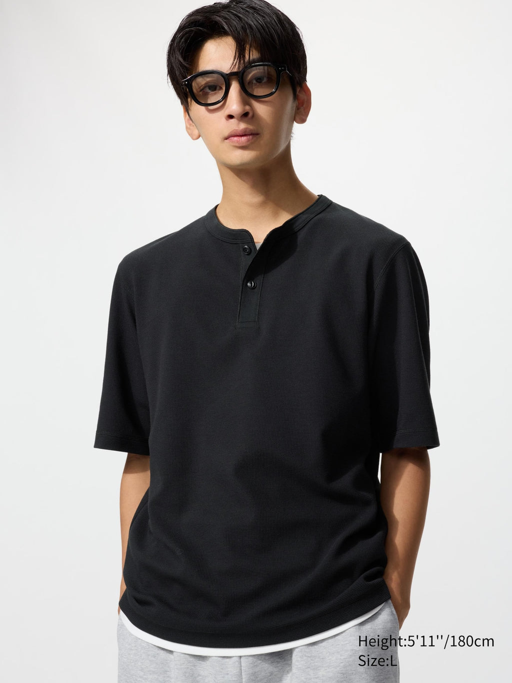 Dry Waffle Henley Neck T-Shirt - WHITE