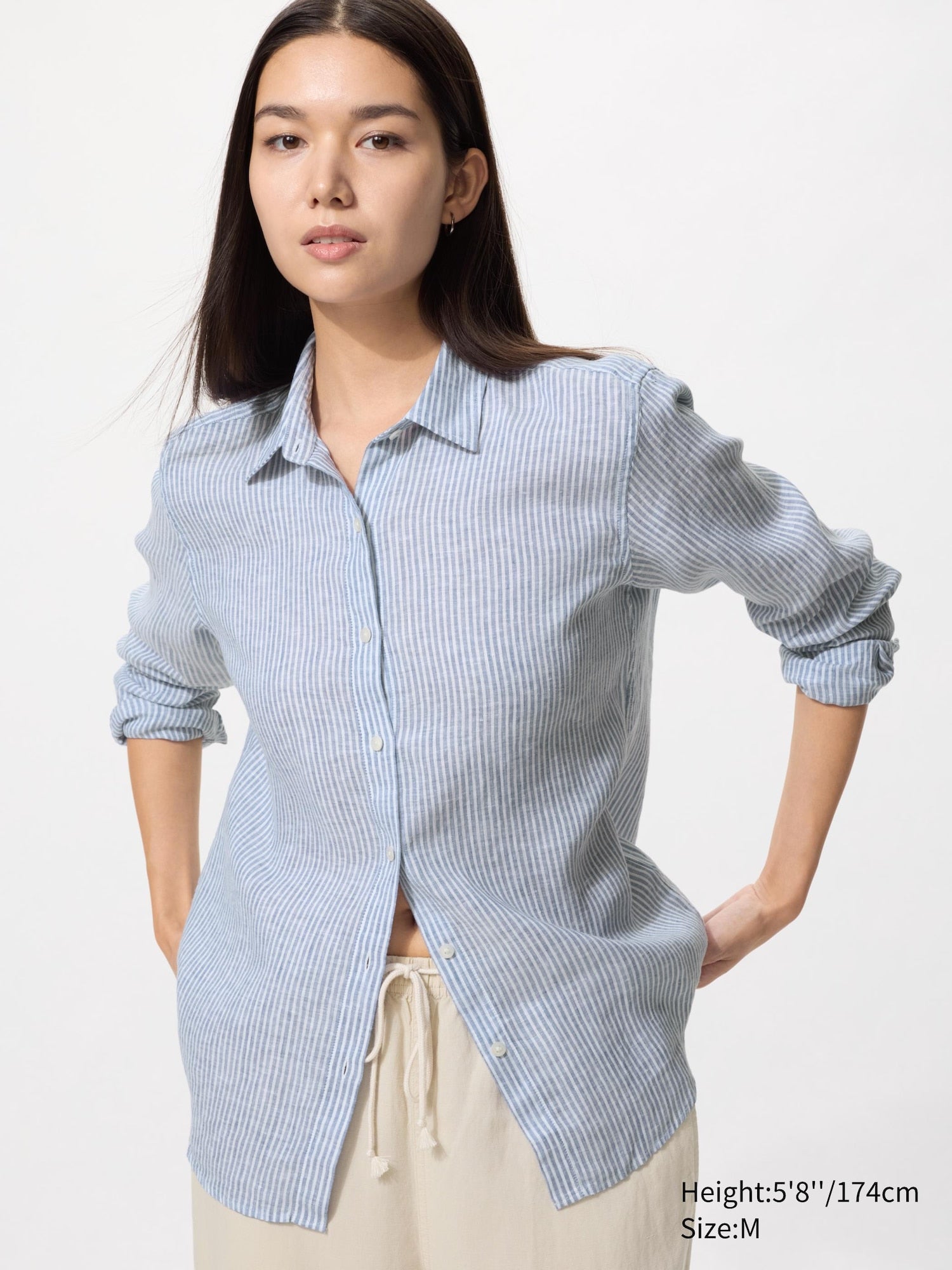 Premium Linen Shirt Long Sleeve Striped - PINK