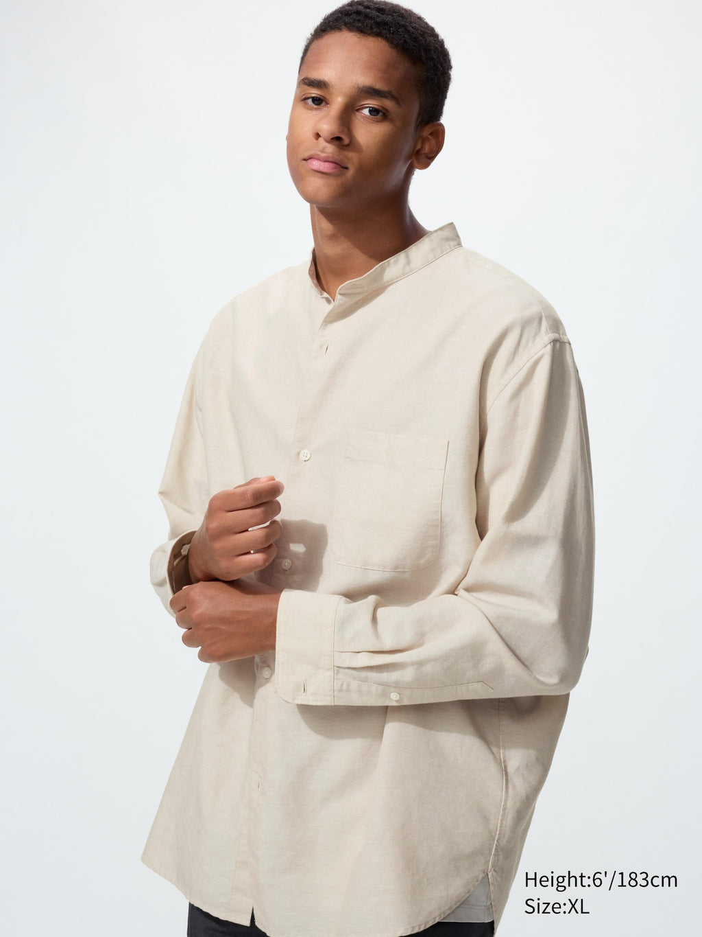 Cotton Linen Stand Collar Long Sleeve Shirt - WHITE